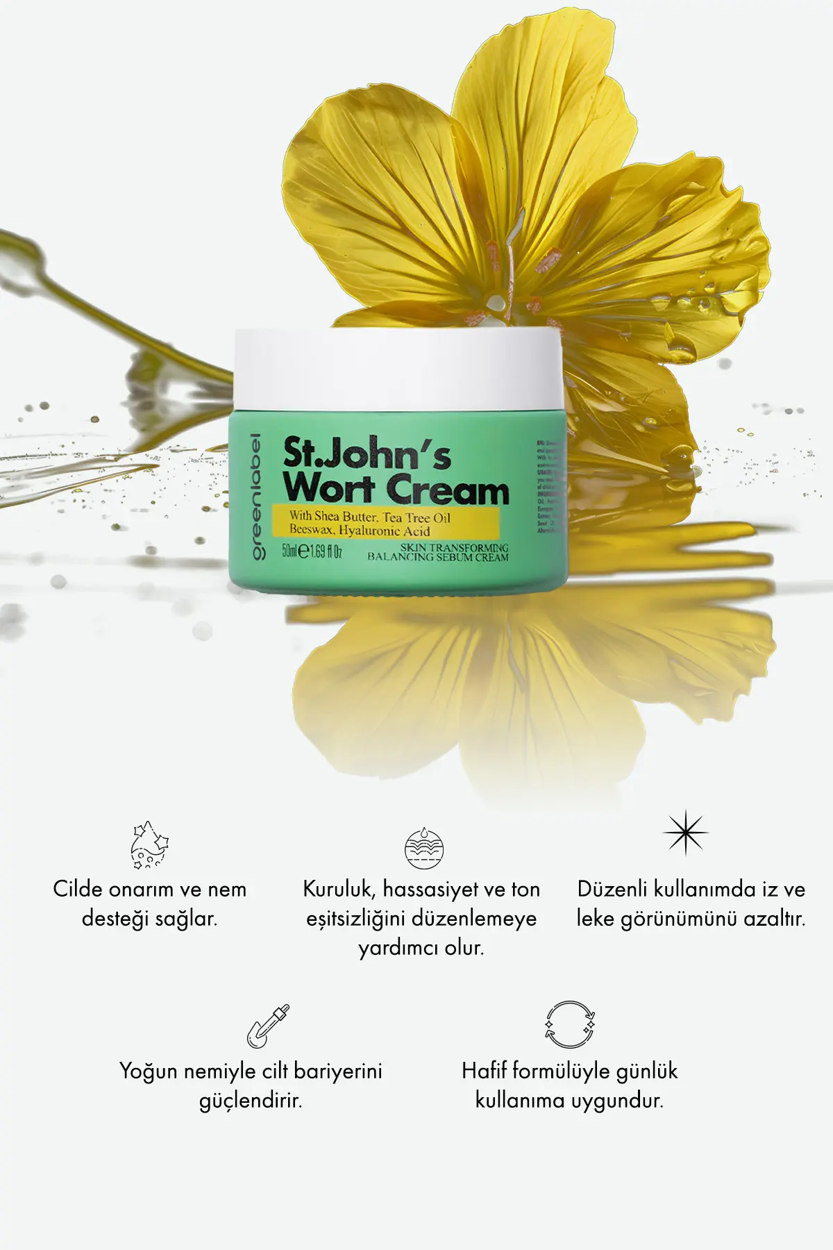 Green Label Greenlabel Kantaron Yağı Özlü Yoğun Onarıcı Cilt Bakım Kremi 50ml