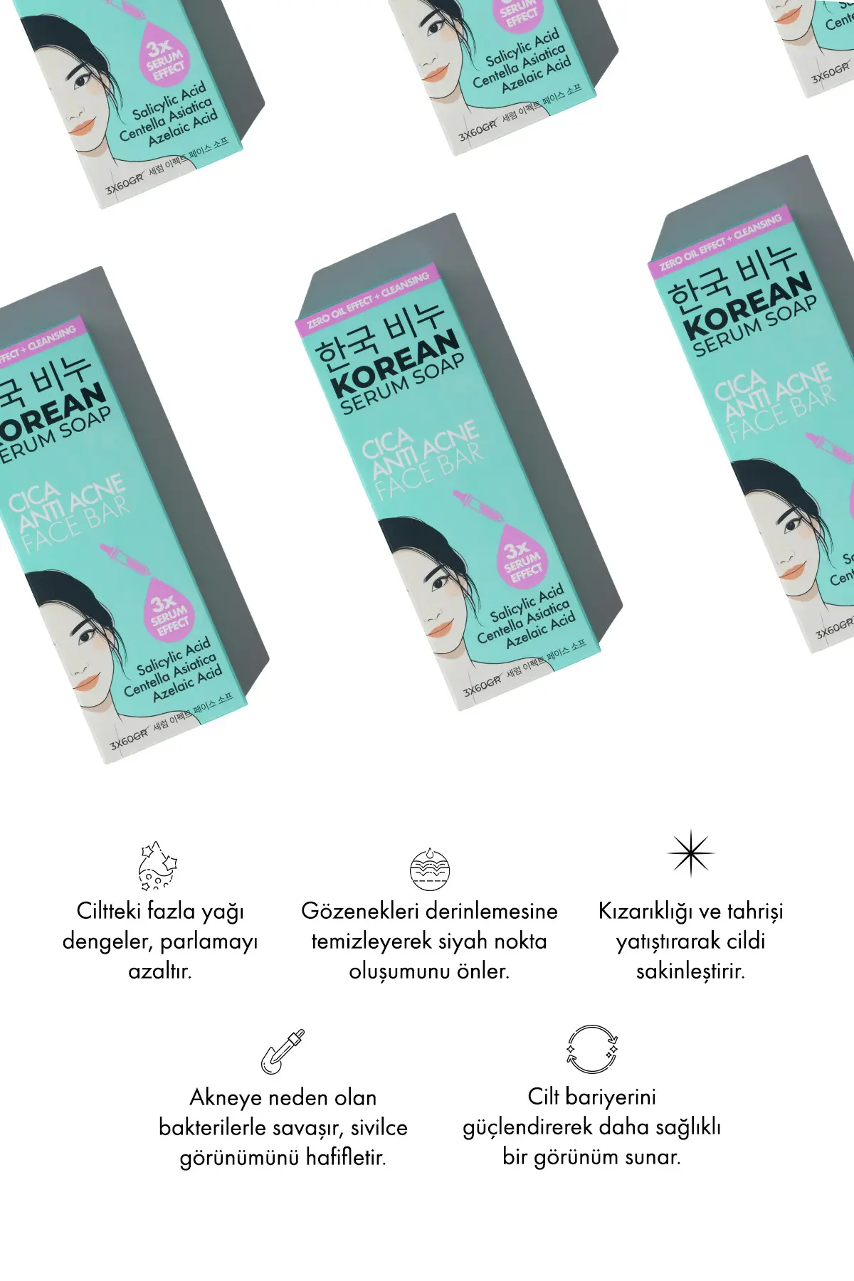 Green Label 3'lü Kore Sabunu Salisilik Asit CICA Sabun – Derinlemesine Temizlik ve Yağ Dengesi