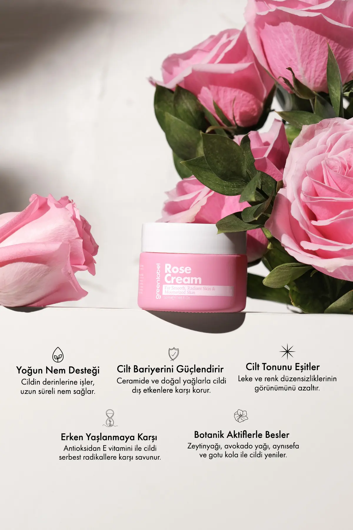 Green Label Gül Yağı Kremi Nemlendirici, Kırışıklık Karşıtı Ve Cilt Sıkılaştırıcı Bakım 50 ml