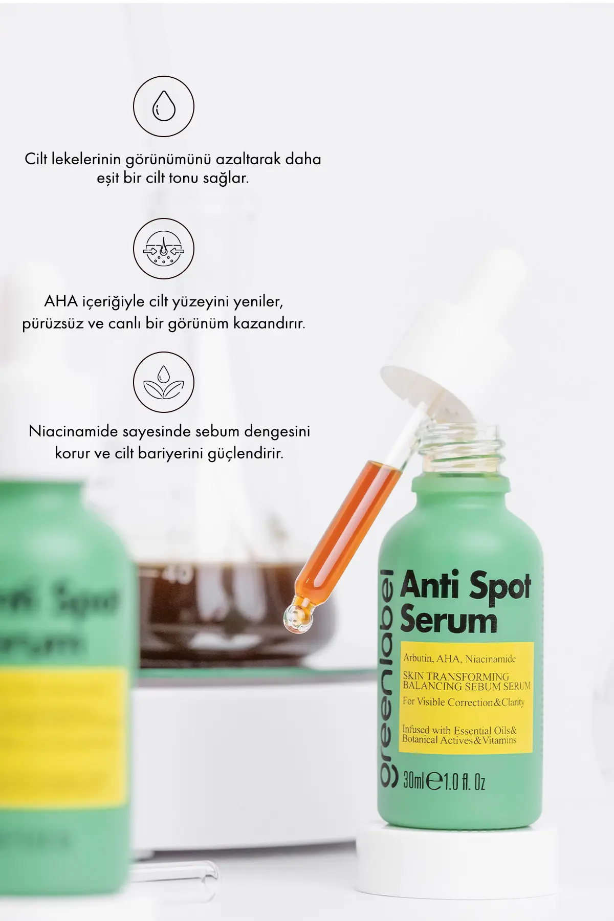 Green Label Anti Spot Serum Leke Karşıtı Ve Cilt Tonu Eşitleyici Arbutin Aha Ve Niacinamide 30 ml