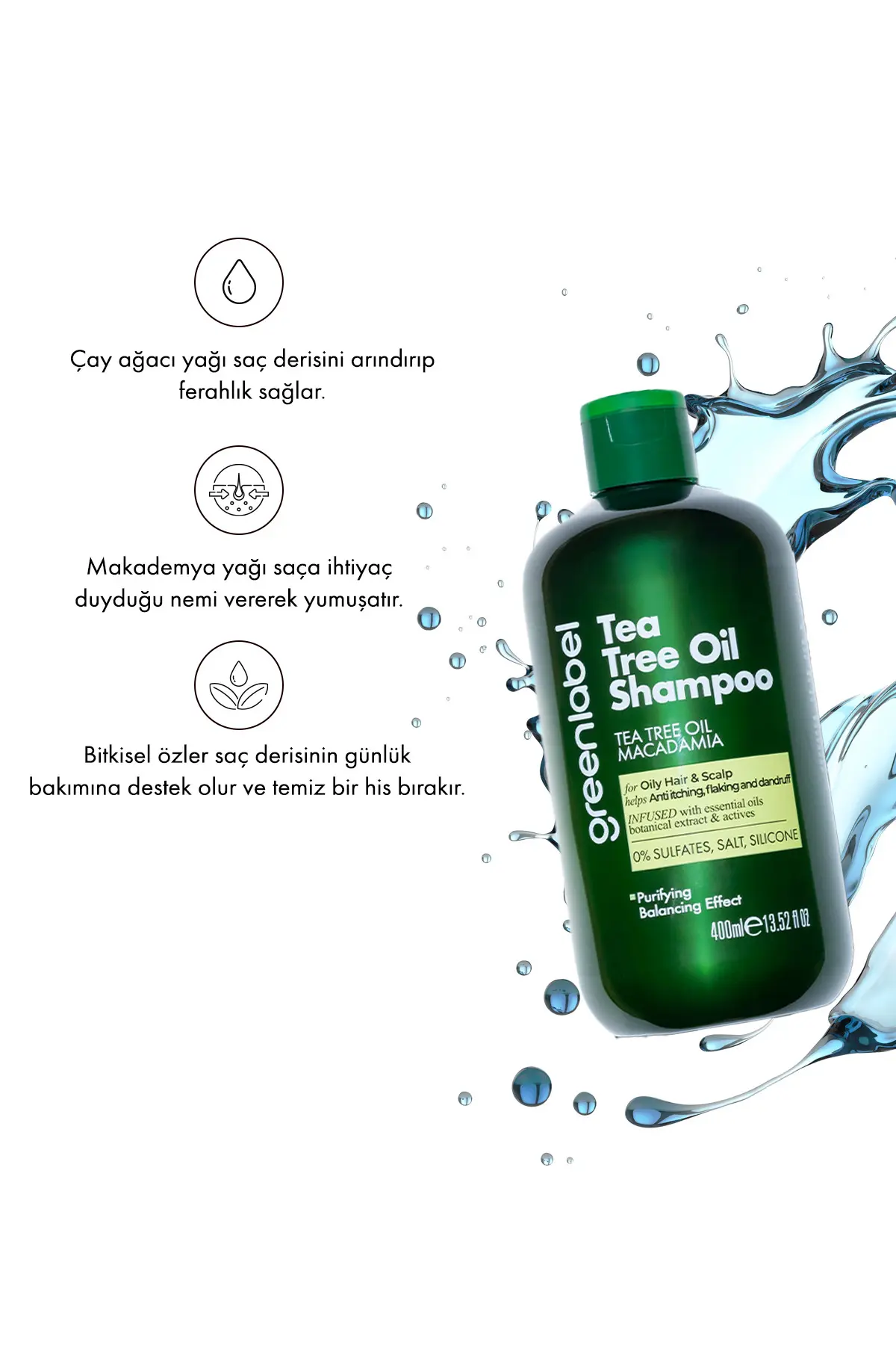 Green Label Çay Ağacı Ve Makademya Özlü Tuzsuz Parabensiz Sülfatsız Ve Silikonsuz Dökülme Karşıtı şampuan 400 ml