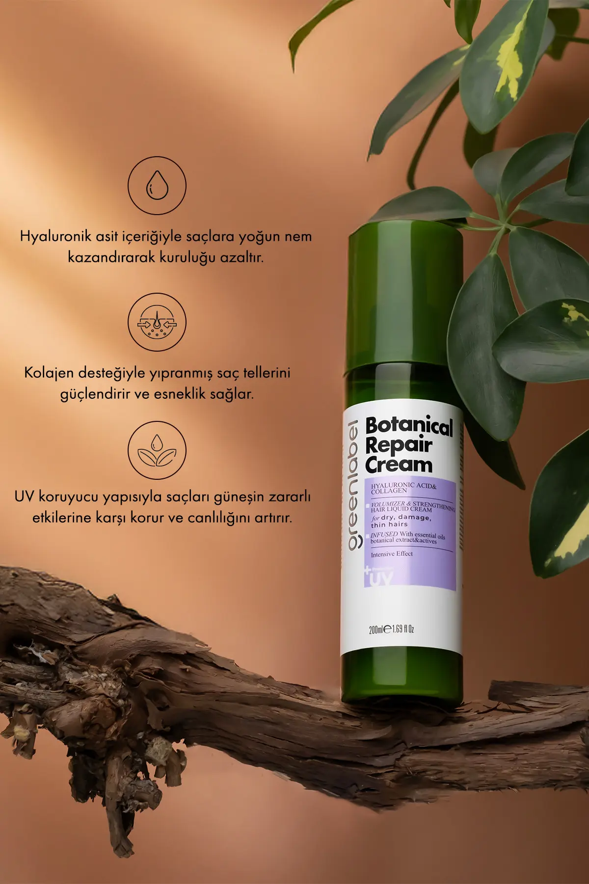 Green Label Hyaluronik Asit & Kolajen Kuru Ve Cansız Saçlara Özel Sıvı Saç Bakım Kremi