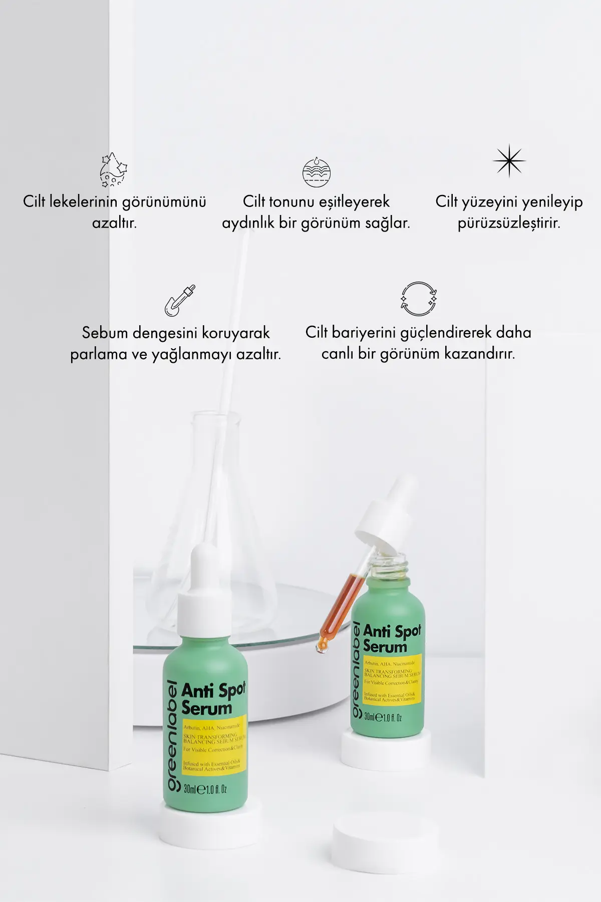 Green Label Anti Spot Serum Leke Karşıtı Ve Cilt Tonu Eşitleyici Arbutin Aha Ve Niacinamide 30 ml