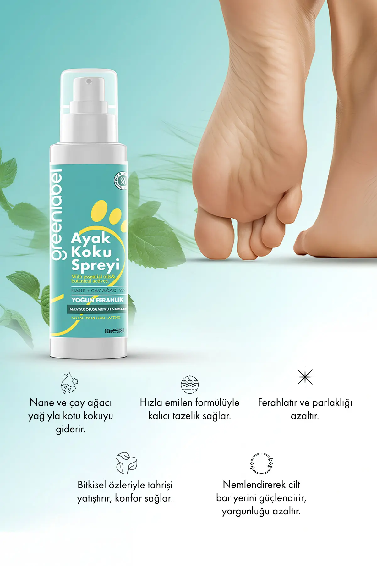 Green Label Nane ve Çay Ağacı İçeren Ayak Koku Giderici Sprey 100 ml