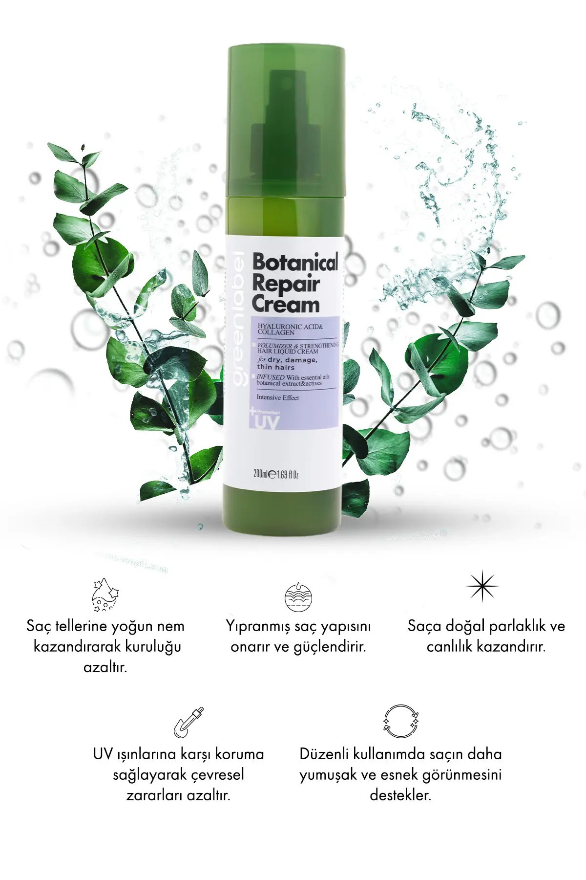 Green Label Hyaluronik Asit & Kolajen Kuru Ve Cansız Saçlara Özel Sıvı Saç Bakım Kremi