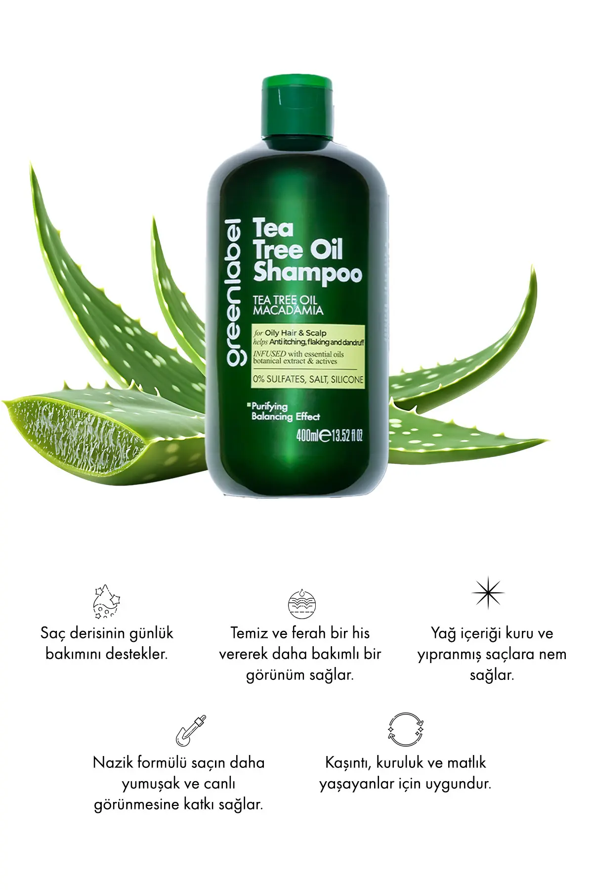 Green Label Çay Ağacı Ve Makademya Özlü Tuzsuz Parabensiz Sülfatsız Ve Silikonsuz Dökülme Karşıtı şampuan 400 ml