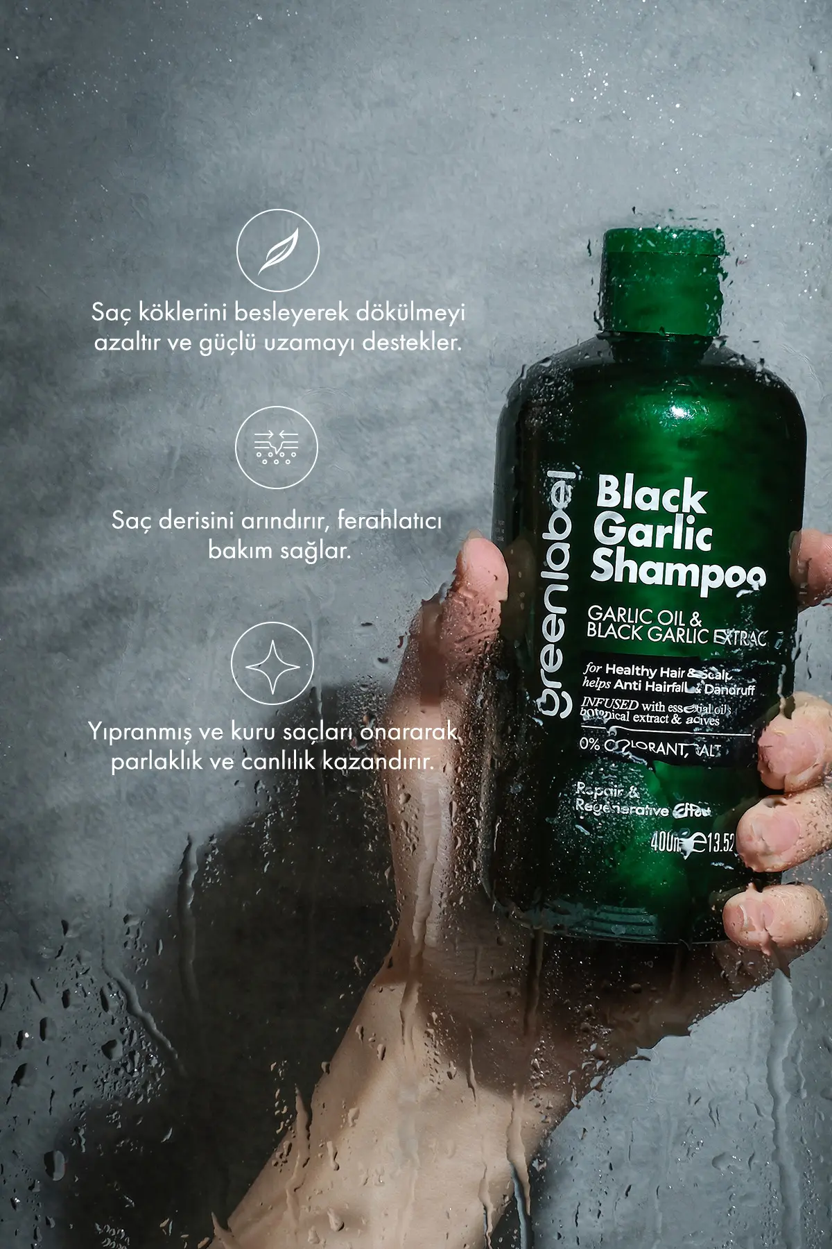 Green Label Greenlabel Siyah Sarımsak Özlü Parabensiz Tuzsuz Dökülme Ve Kepek Karşıtı Şampuan 400ml
