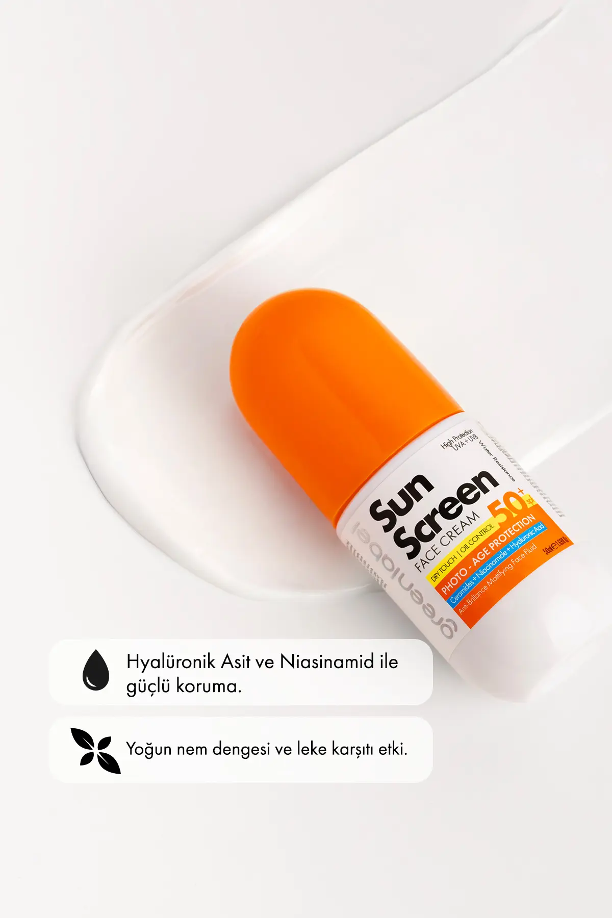 Green Label Yüz Güneş Kremi Hyalüronik Asit Ve Niasinamid Içeren Leke Karşıtı 50 Spf Yüksek Koruma 50 ml