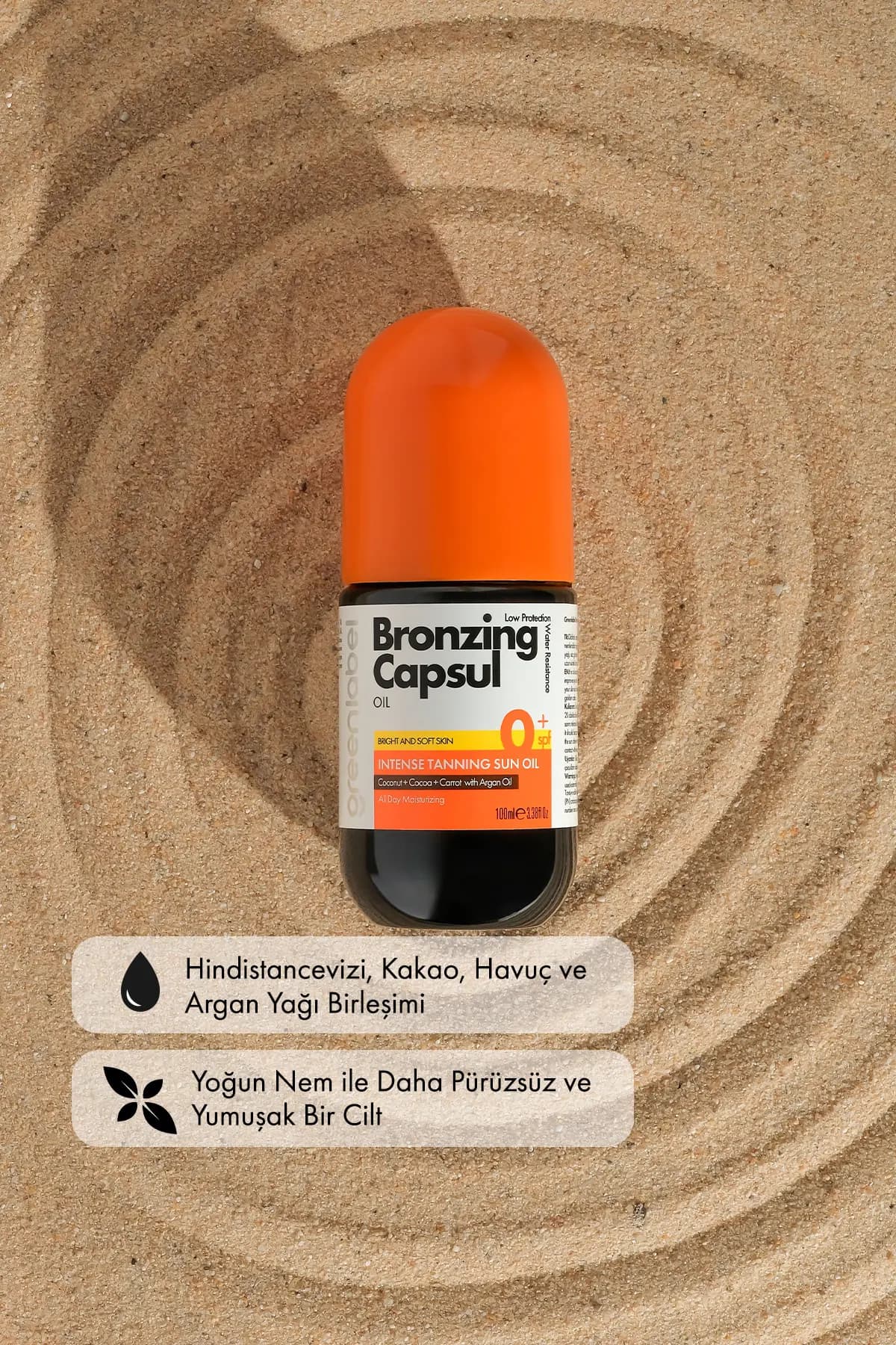 Green Label Bronzlaştırıcı Havuç, Kakao ve Hindistan Cevizi Yağı İçeren Bronzing Capsul Oil 100 ml