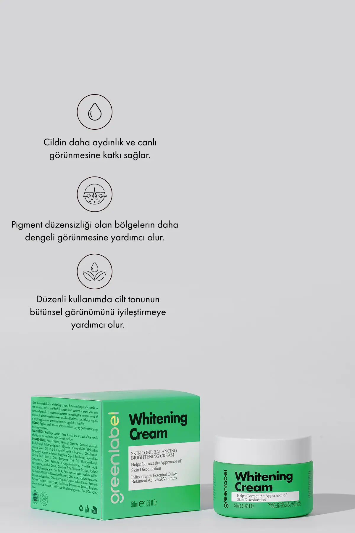 Green Label Greenlabel Aha Içeren Cilt Beyazlatıcı - Renk Tonu Eşitleyici Cilt Kremi 50ml.