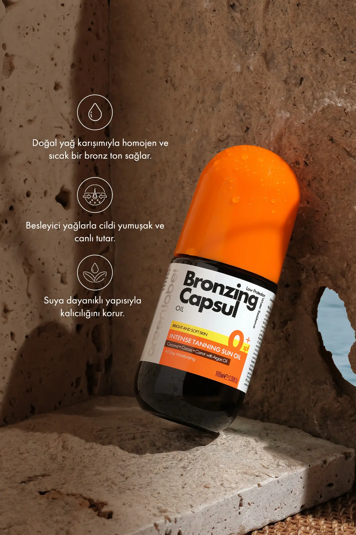 Green Label Bronzlaştırıcı Havuç, Kakao ve Hindistan Cevizi Yağı İçeren Bronzing Capsul Oil 100 ml
