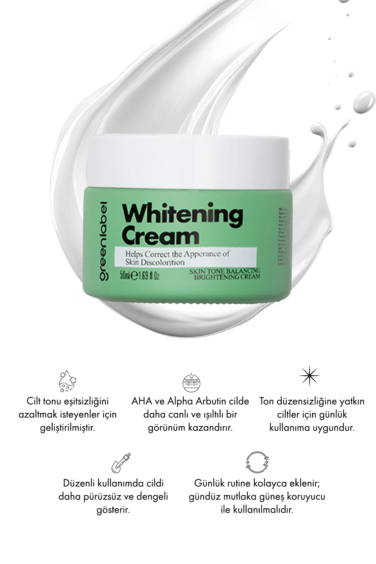 Green Label Greenlabel Aha Içeren Cilt Beyazlatıcı - Renk Tonu Eşitleyici Cilt Kremi 50ml.