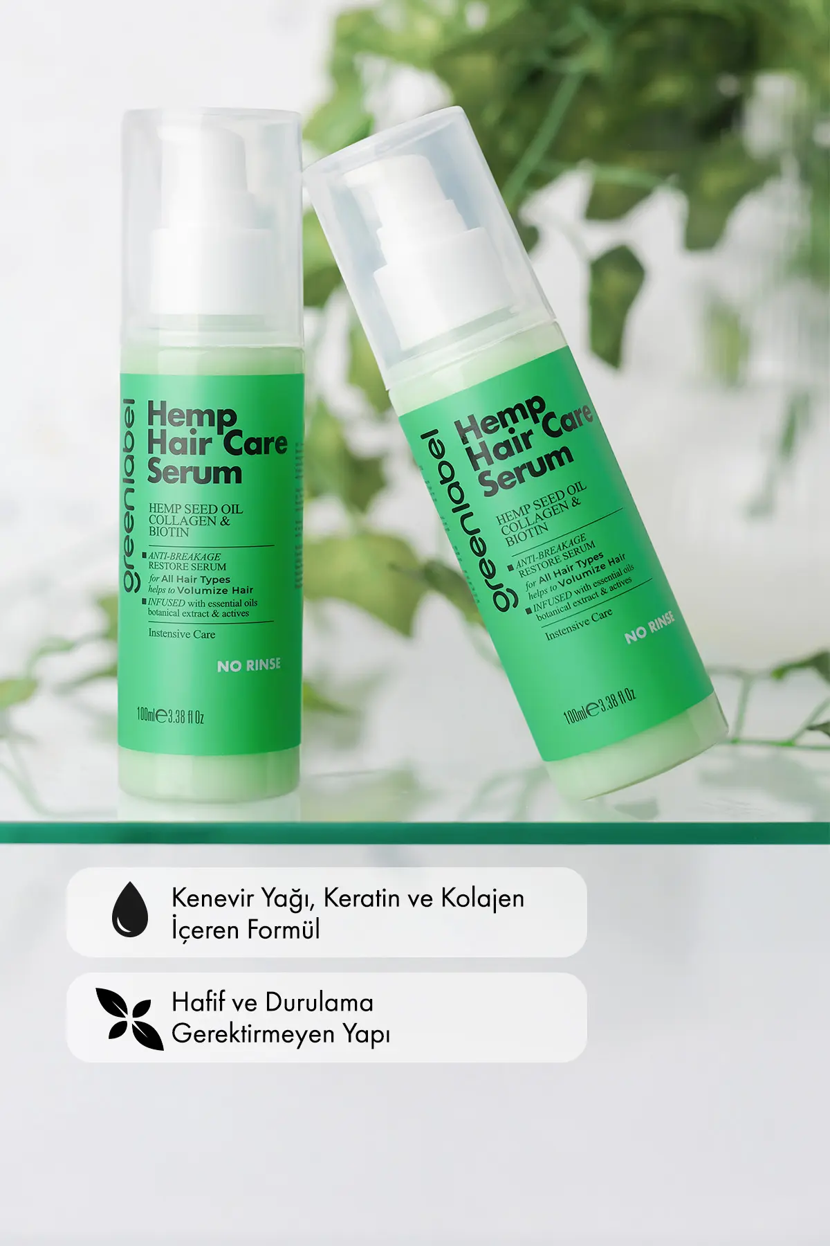 Green Label Kenevir Yağı, Hidrolize Keratin Ve Kolajen Ile Formüle Edilen Durulamasız Serum 100 ml