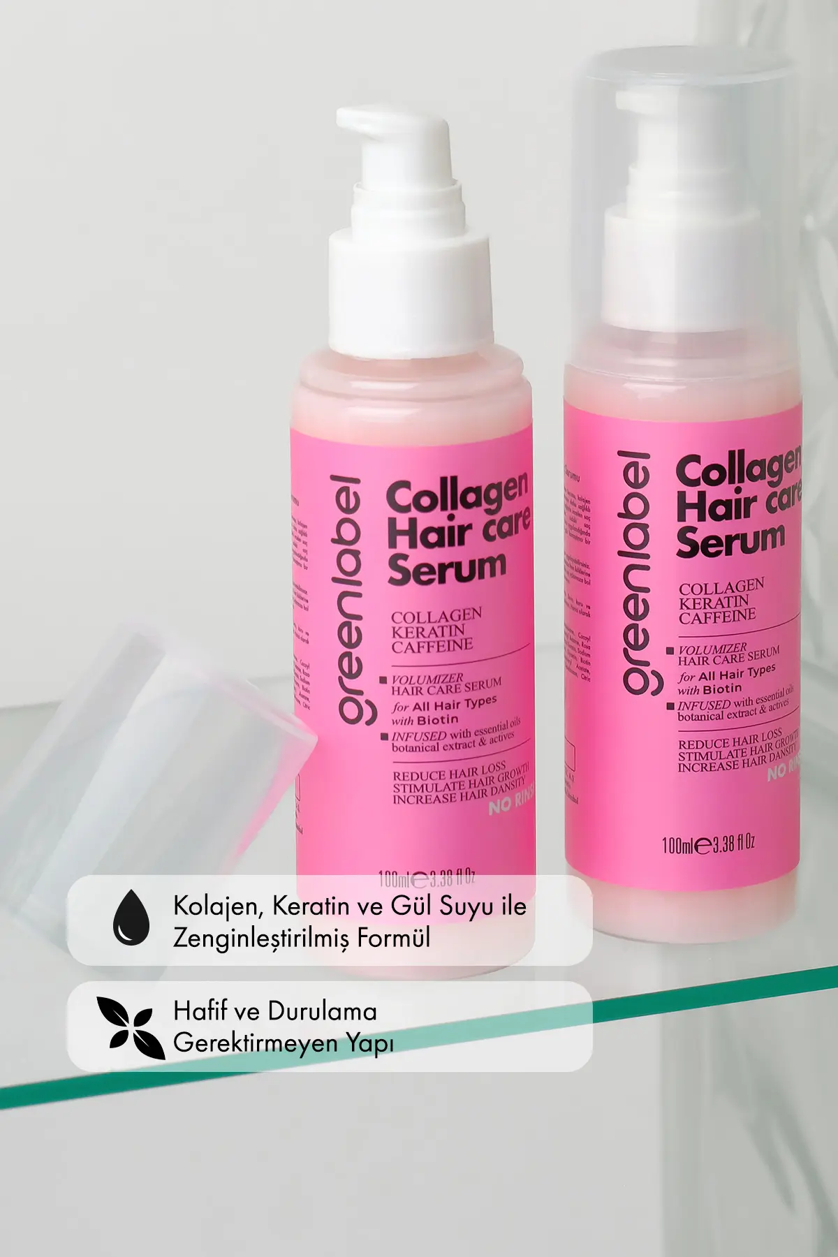 Green Label Kolajen, Keratin Ve Gül Suyu Ile Zenginleştirilen Durulamasız Saç Serumu 100 ml