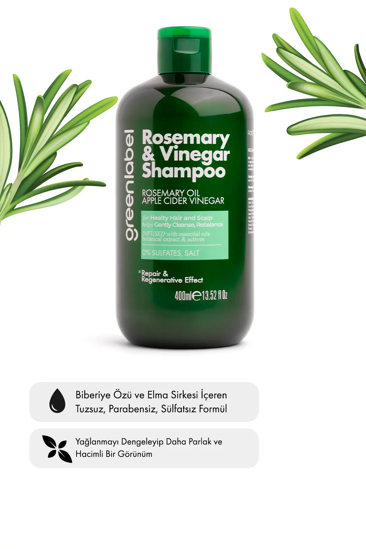 Green Label Biberiye Ve Elma Sirkesi Özlü Tuzsuz Parabensiz Sülfatsız Yenileyici Ve Arındırıcı şampuan 400 ml