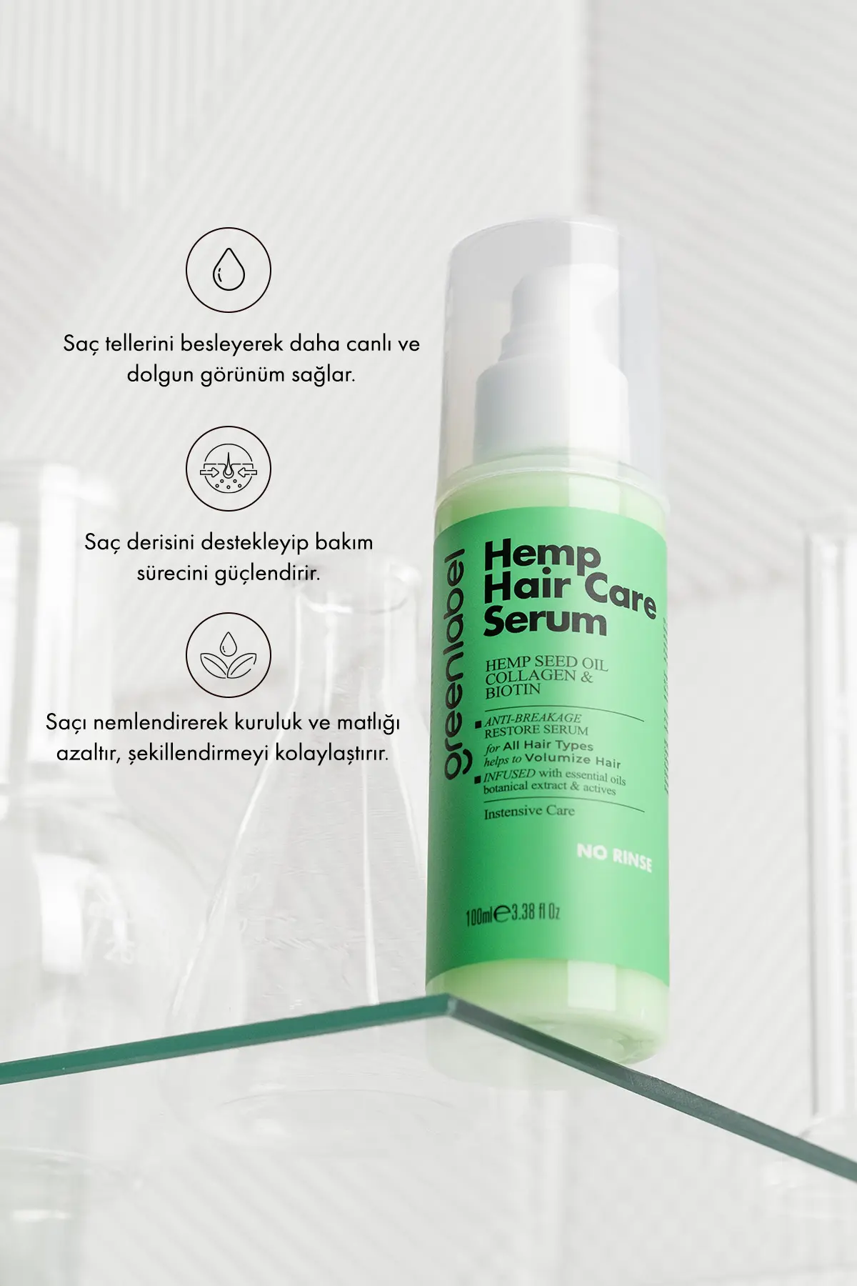 Green Label Kenevir Yağı, Hidrolize Keratin Ve Kolajen Ile Formüle Edilen Durulamasız Serum 100 ml