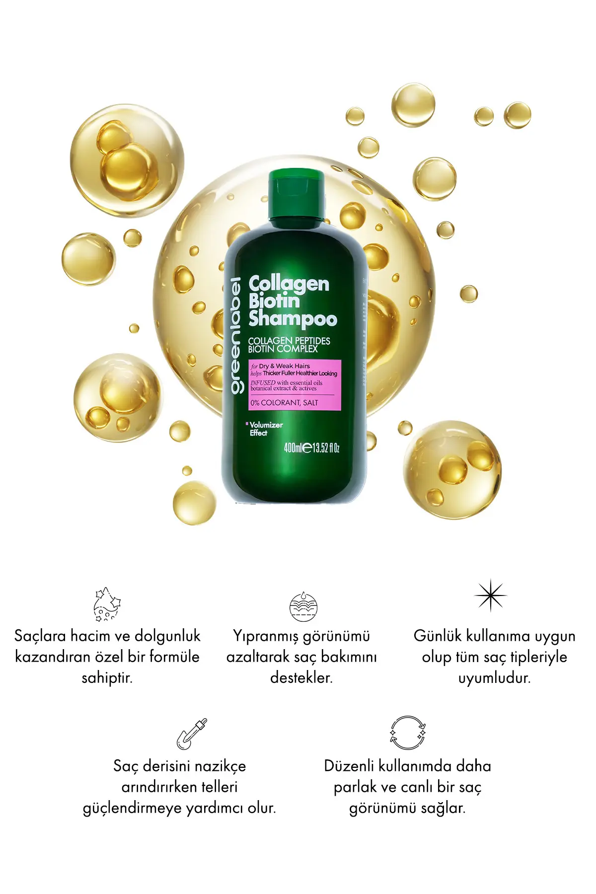 Green Label Kolajen Ve Biotin Parabensiz Hacim Verici Şampuan 400ml