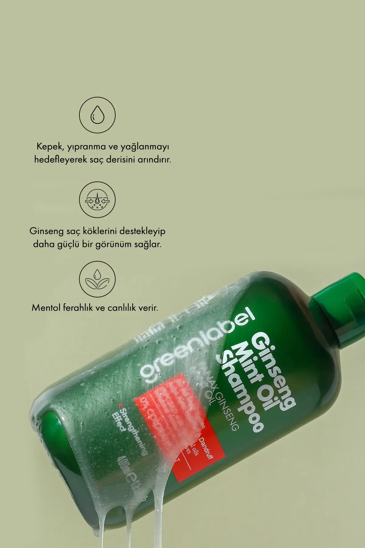 Green Label Greenlabel Ginseng Ve Nane Özlü Parabensiz Tuzsuz Kepek Karşıtı Bakım Ve Onarım Şampuanı 400ml