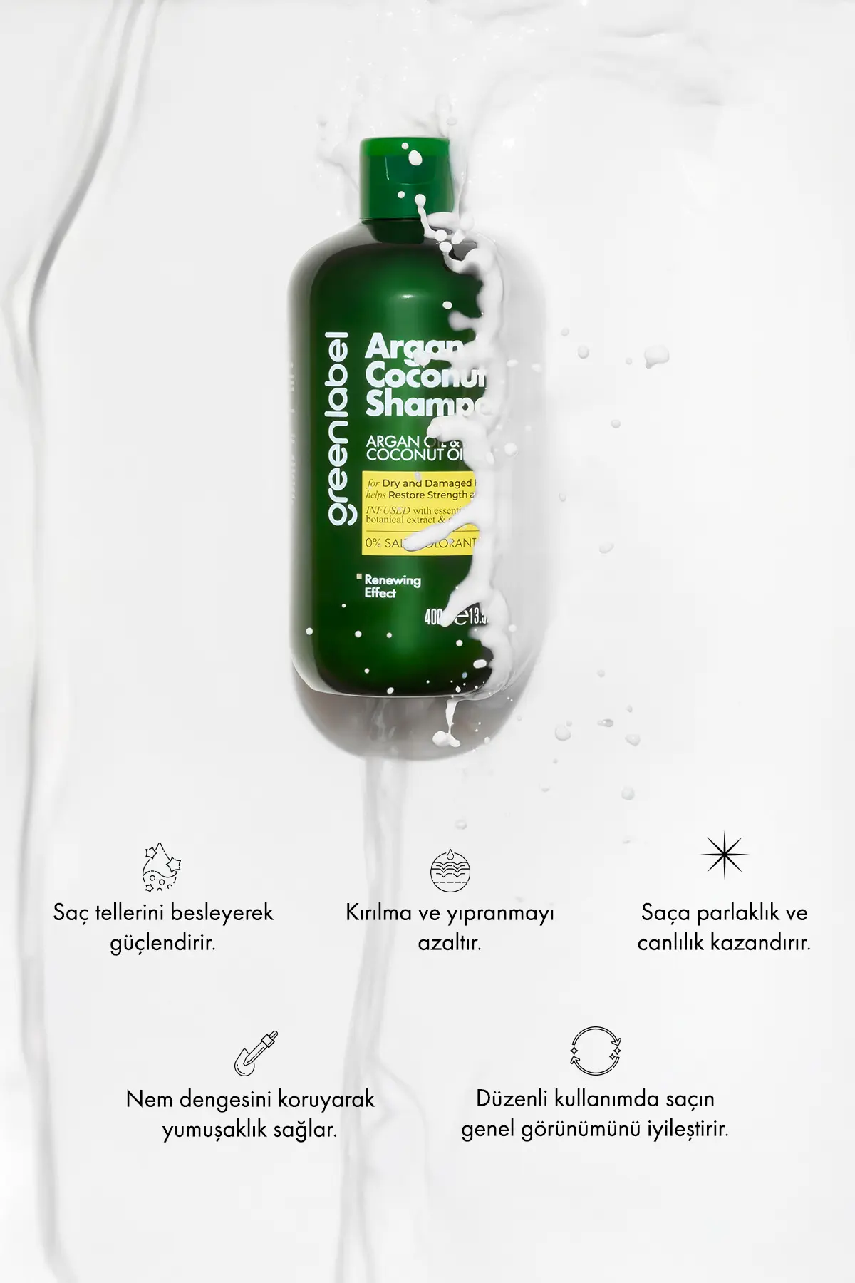 Green Label Argan Ve Hindistan Cevizi Özlü Dökülme Karşıtı Besleyici Ve Onarıcı Keratin şampuanı 400 ml