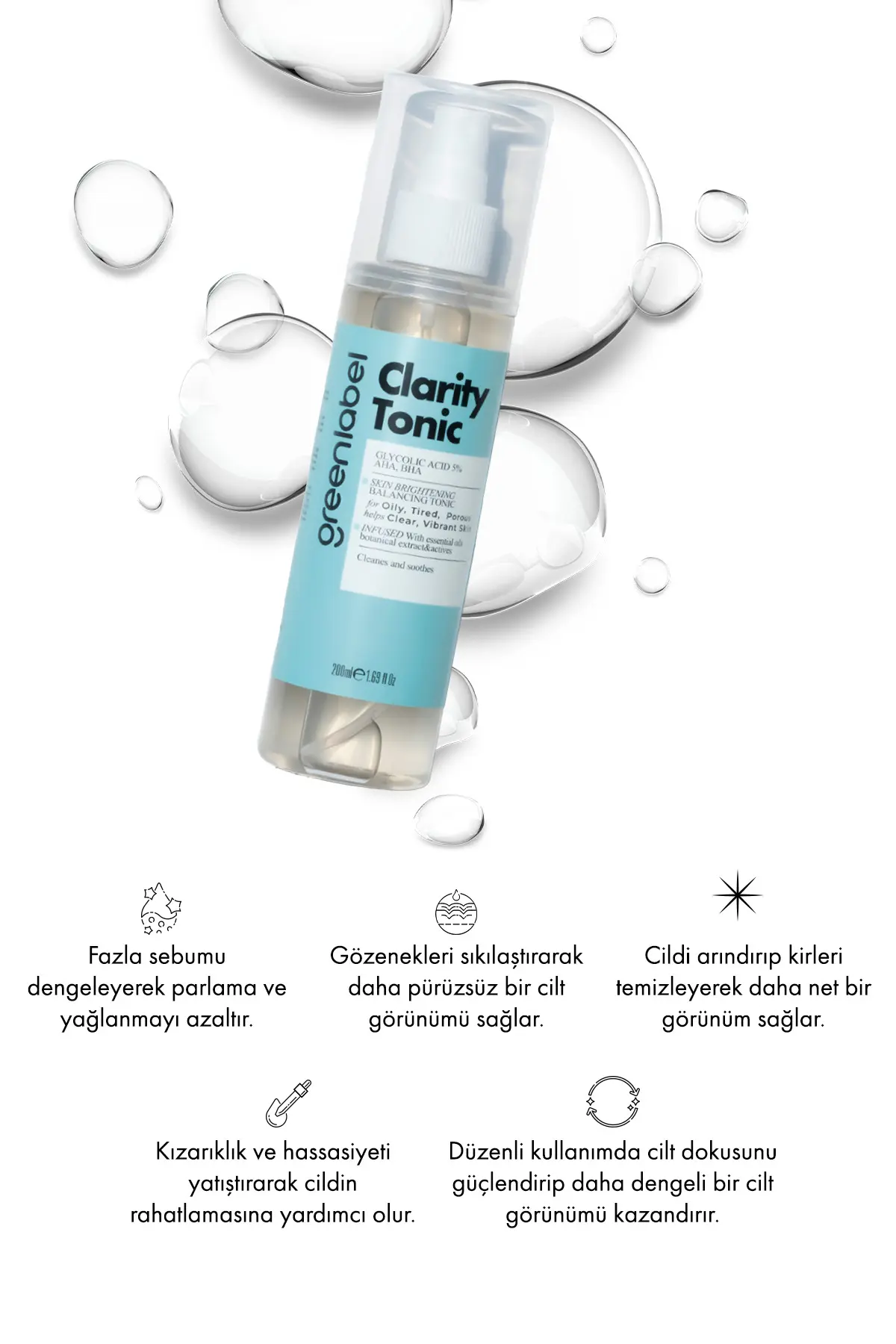 Green Label Clarity Tonik Arındırıcı Ve Gözenek Sıkılaştırıcı %5 Glikolik Asit Aha Içeren Peeling Etkili 200ml