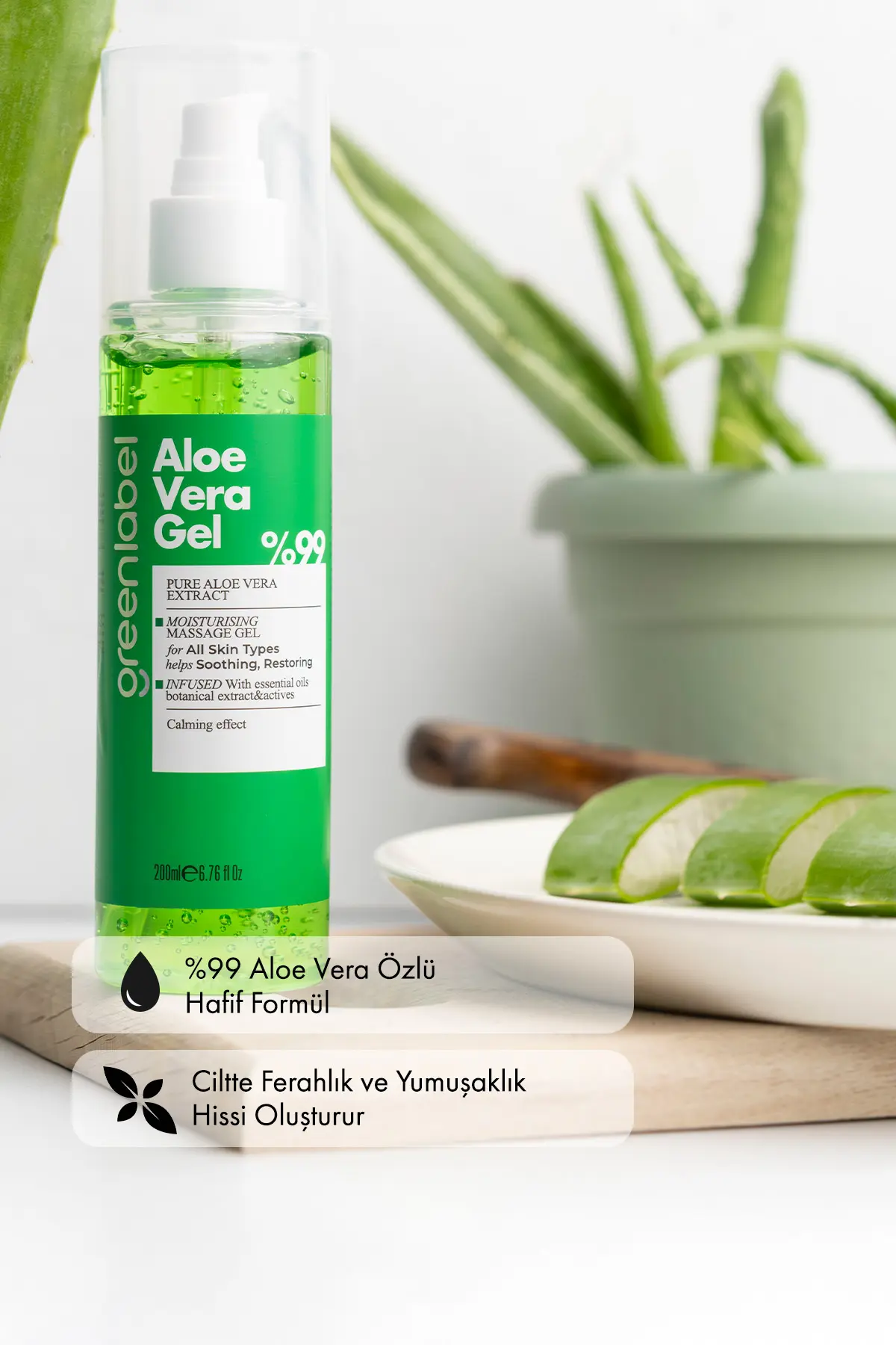 Green Label Aloe Vera Gel - Aloe Vera Jel Nemlendirici Ve Yatıştırıcı 200 Ml.