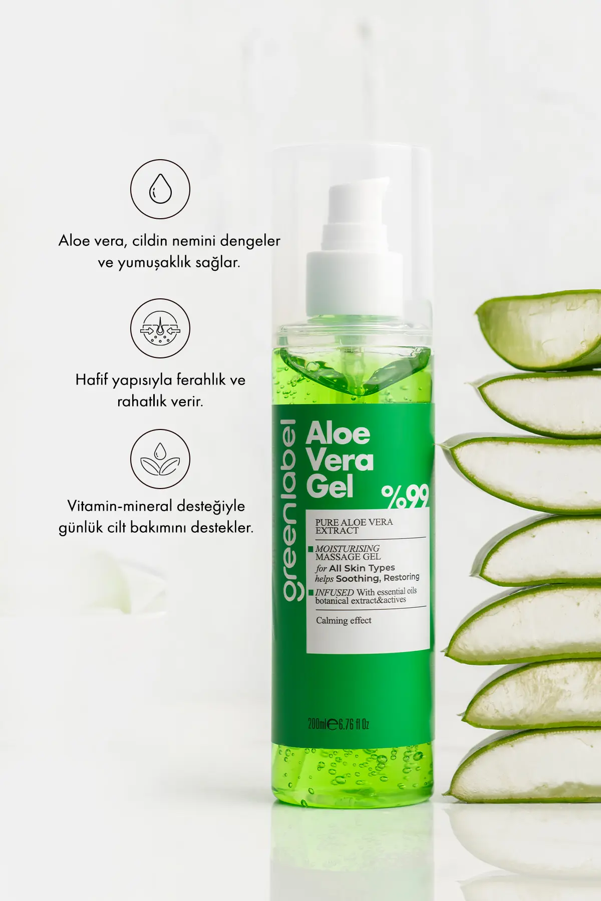 Green Label Aloe Vera Gel - Aloe Vera Jel Nemlendirici Ve Yatıştırıcı 200 Ml.