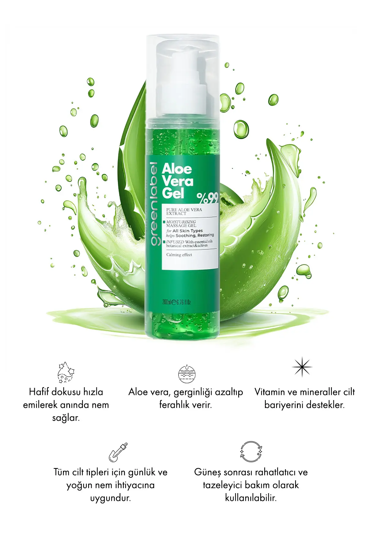 Green Label Aloe Vera Gel - Aloe Vera Jel Nemlendirici Ve Yatıştırıcı 200 Ml.