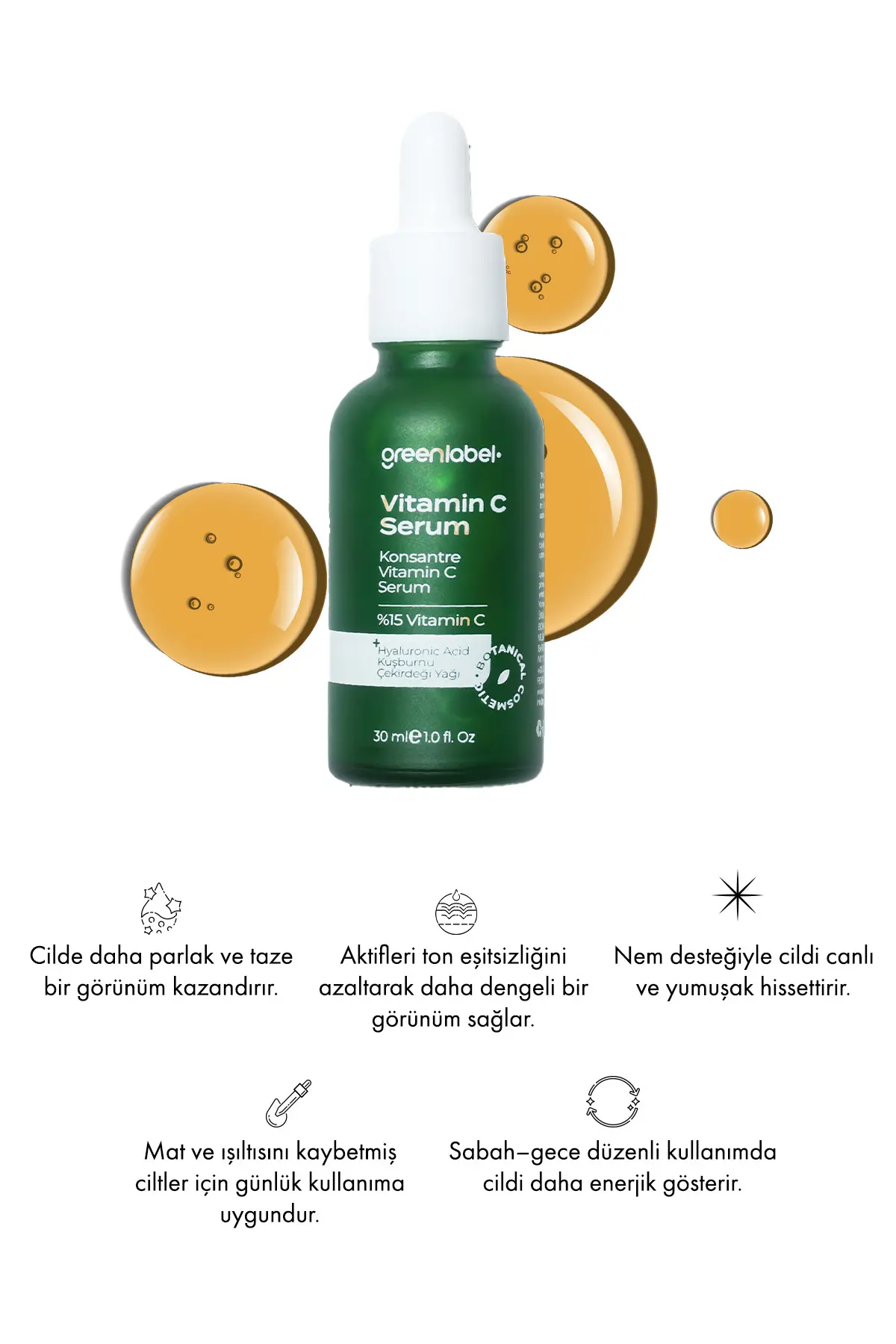 Green Label Kuşburnu Çekirdeği Yağı Özlü C Vitamini Cilt Serumu Canlandırıcı Ve Aydınlatıcı Etkili 30 ml