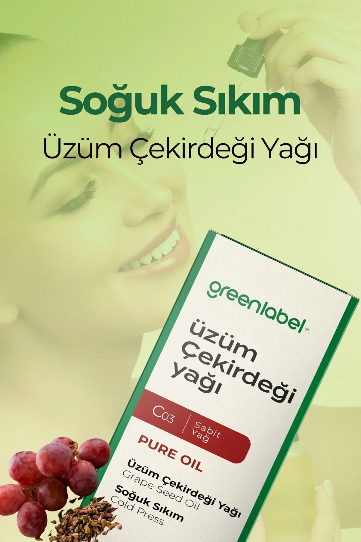 Green Label Üzüm Çekirdeği Yağı Soğuk Sıkım %100 Doğal Ve Saf 50ml