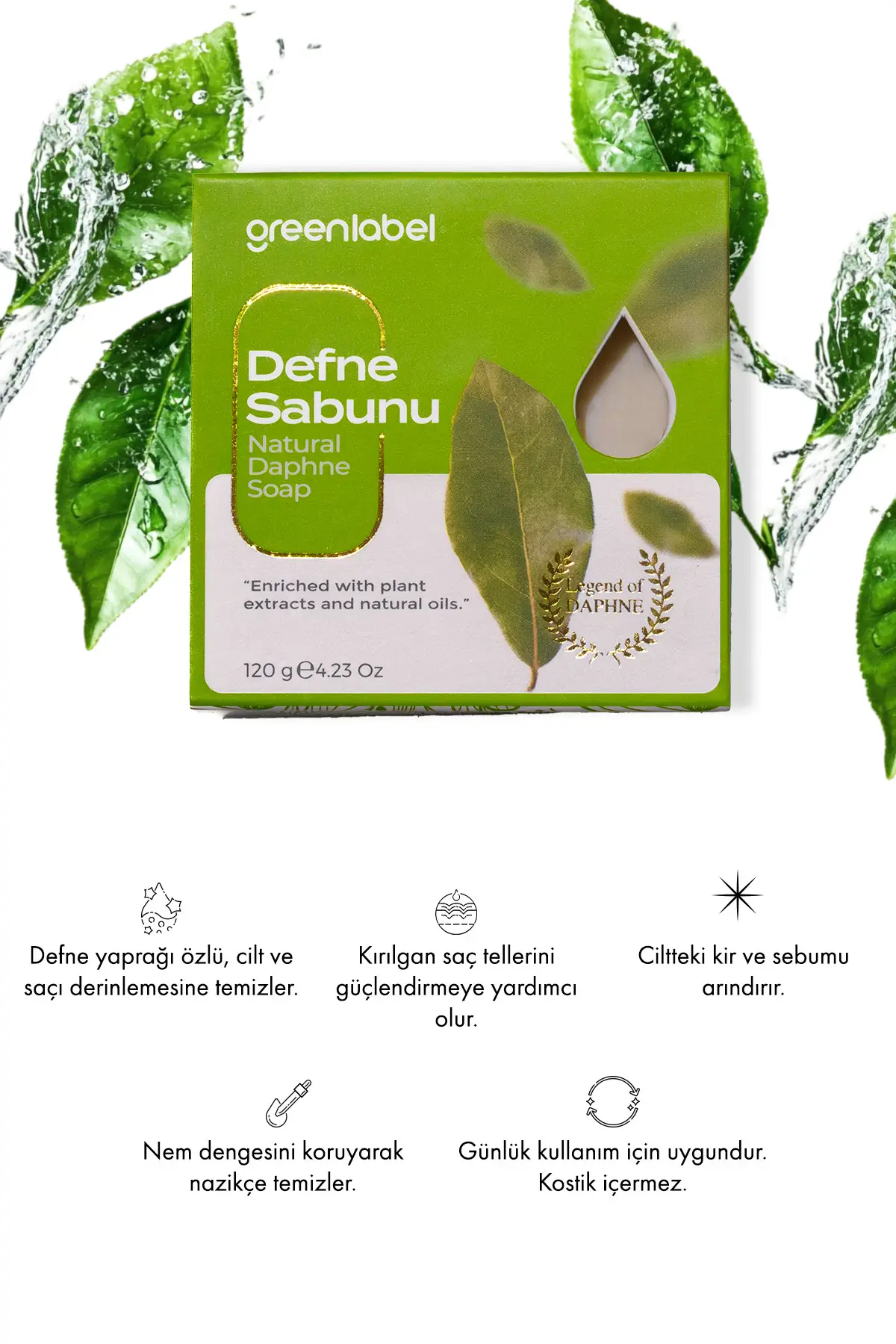 Green Label Defne Sabunu Natural Saç Ve Cilt Için 120gr.