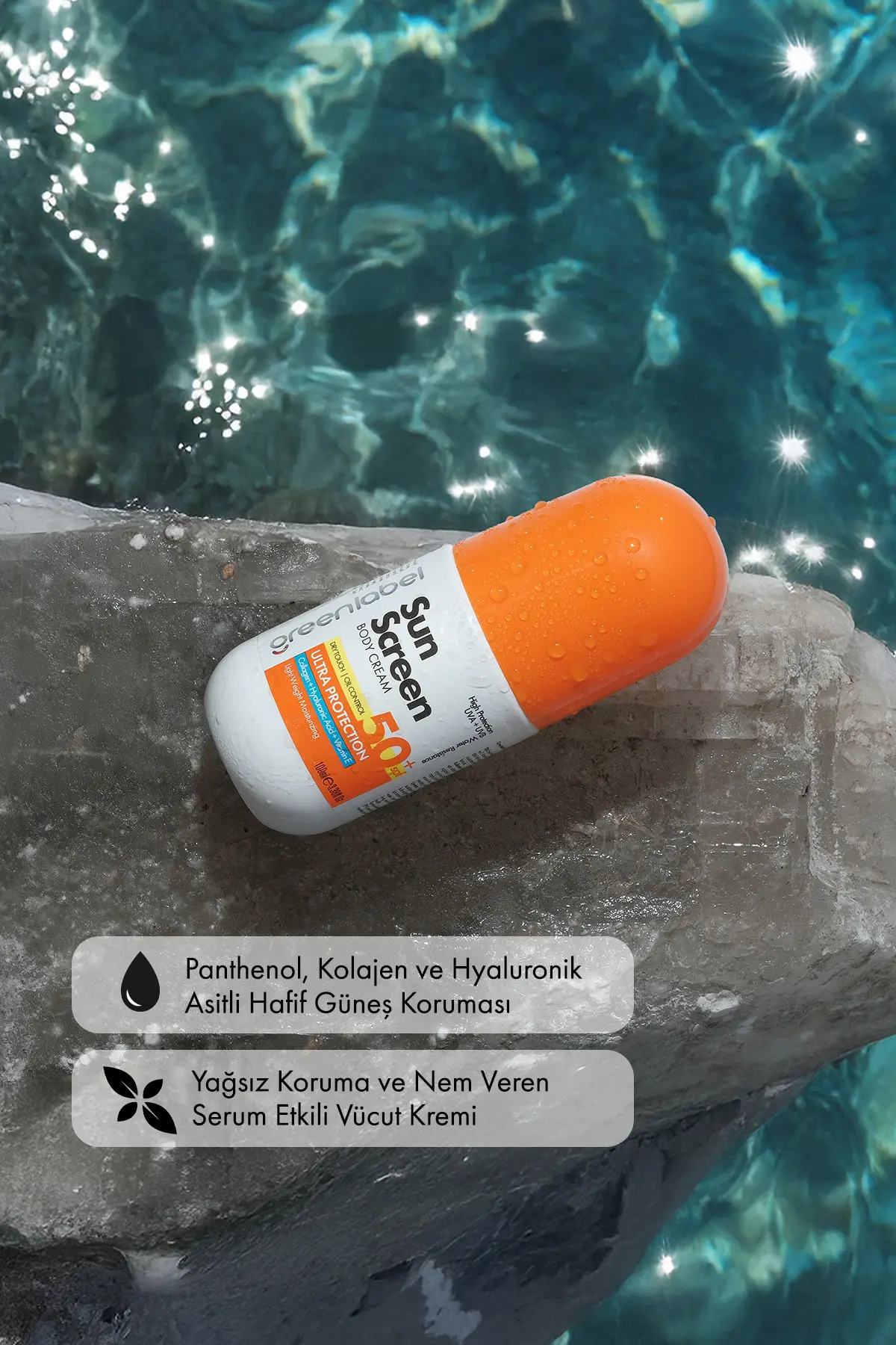 Green Label Vücut Güneş Kremi Kolajen, Hyalüronik Asit ve Vitamin E İçeren 50 Spf Korumalı Sun Screen 100 ml