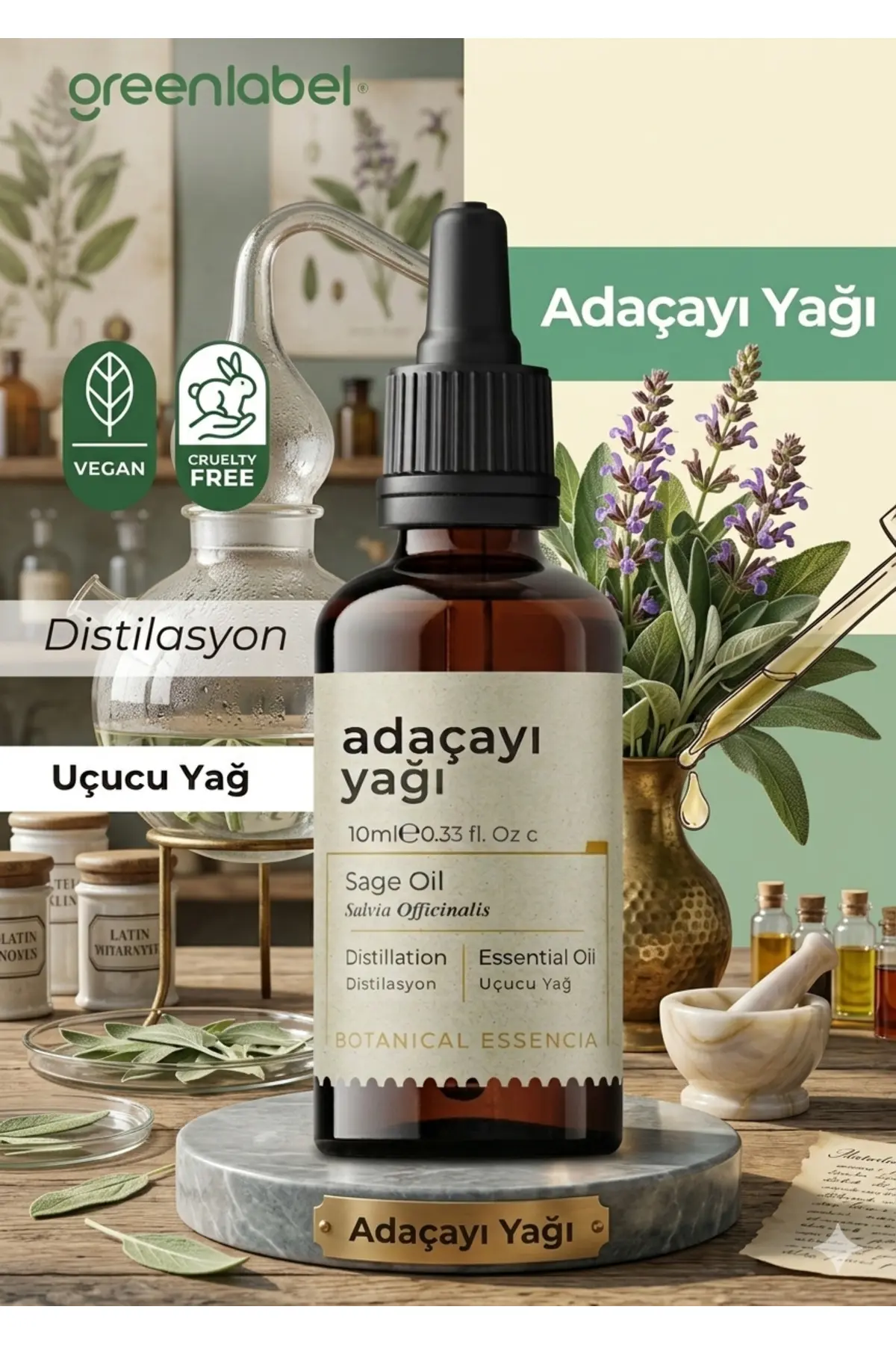 Green Label Adaçayı Yağı (ACI ELMA YAĞI) %100 Doğal Ve Saf 10ml