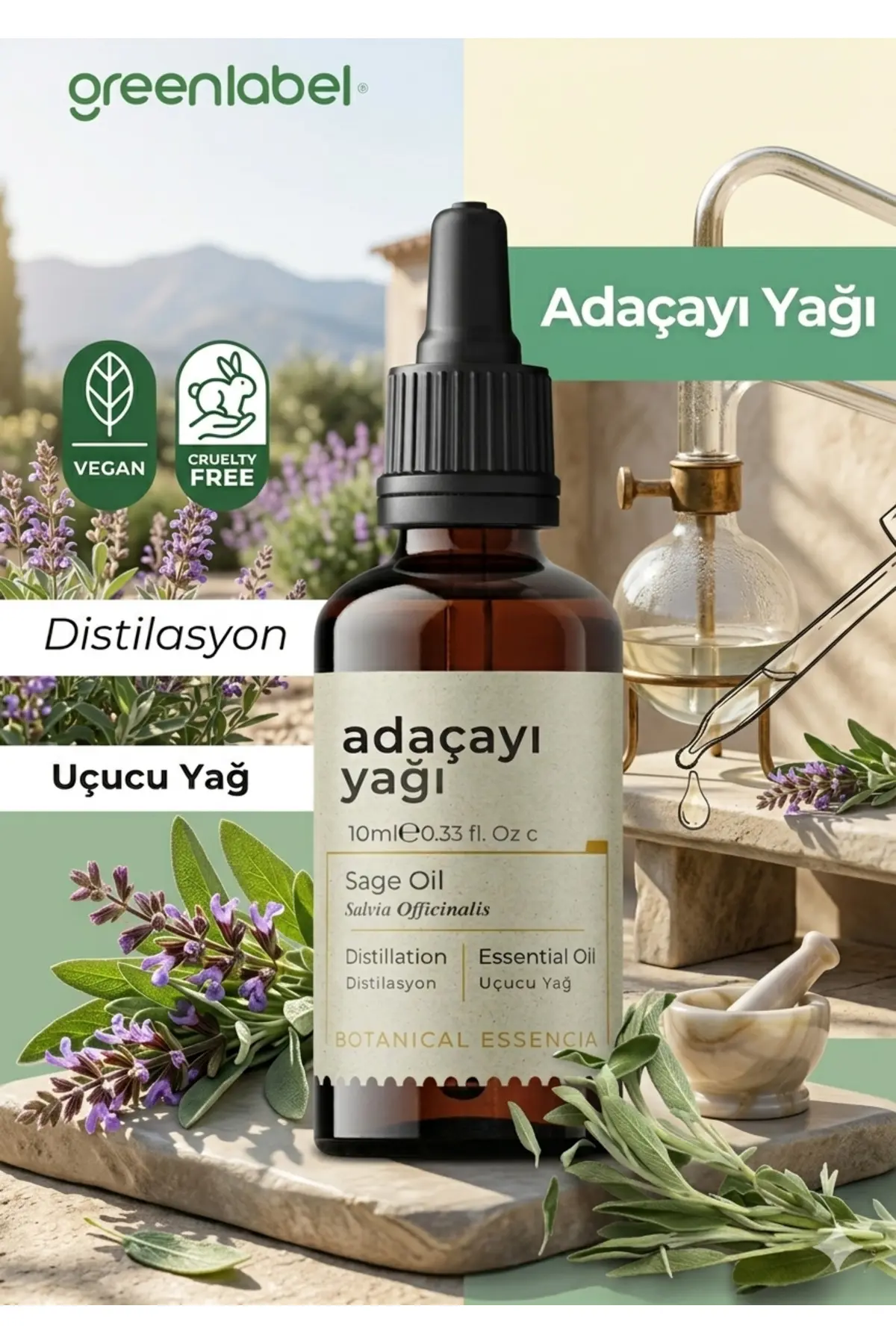 Green Label Adaçayı Yağı (ACI ELMA YAĞI) %100 Doğal Ve Saf 10ml