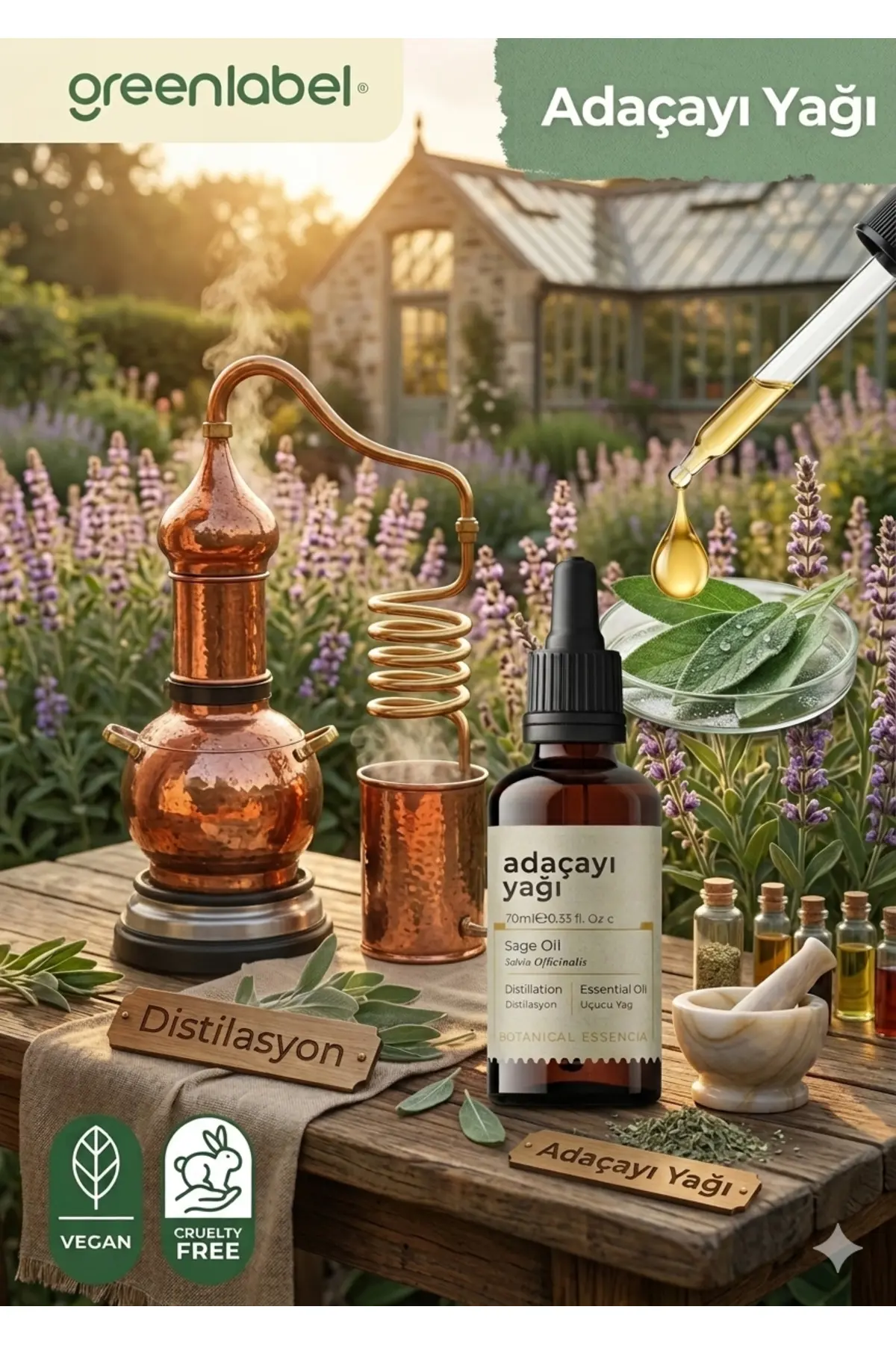 Green Label Adaçayı Yağı (ACI ELMA YAĞI) %100 Doğal Ve Saf 10ml