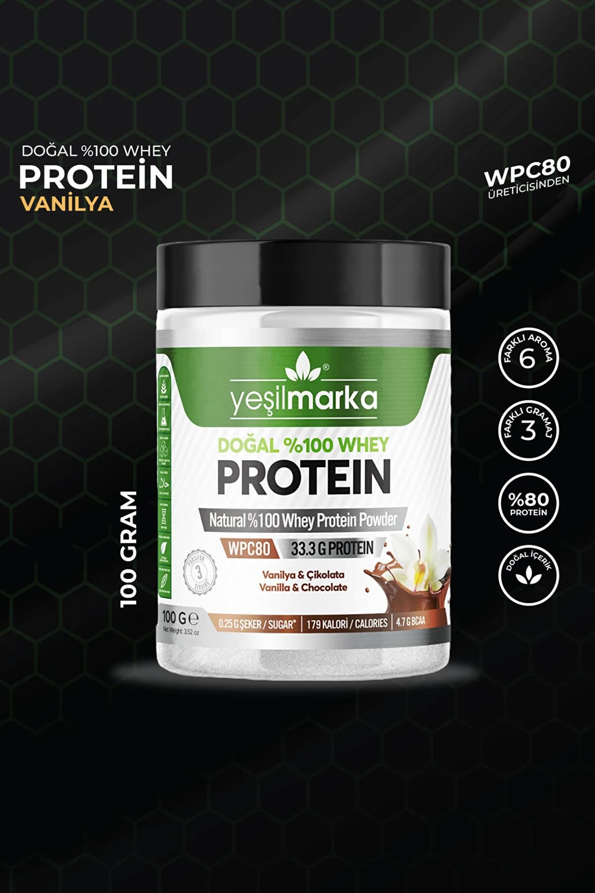 yeşilmarka Whey Protein Tozu - Vanilya / Kakao 100 g