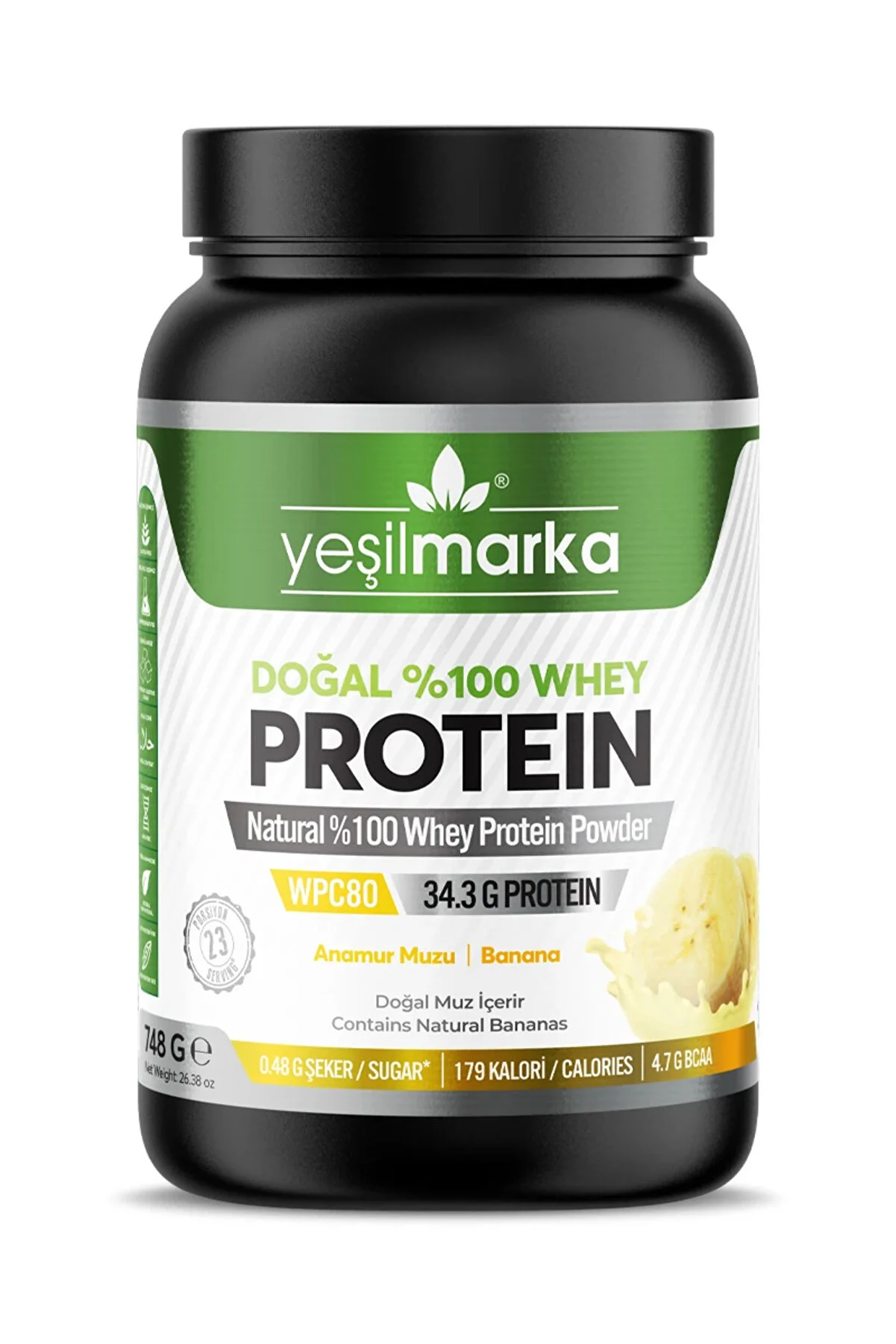 yeşilmarka Whey Protein Tozu– Anamur Muzu 748g- Gerçek Muz Tozu- Yapay Tatlandırıcı Içermez!