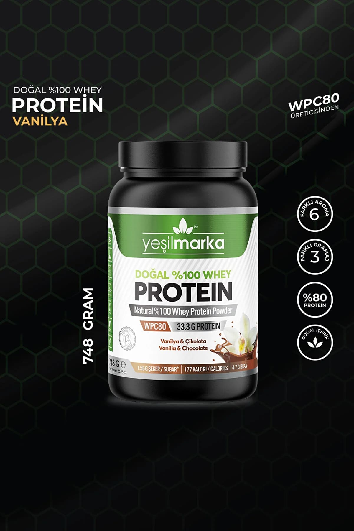 yeşilmarka Whey Protein Tozu Çikolata / Vanilya 748 gr
