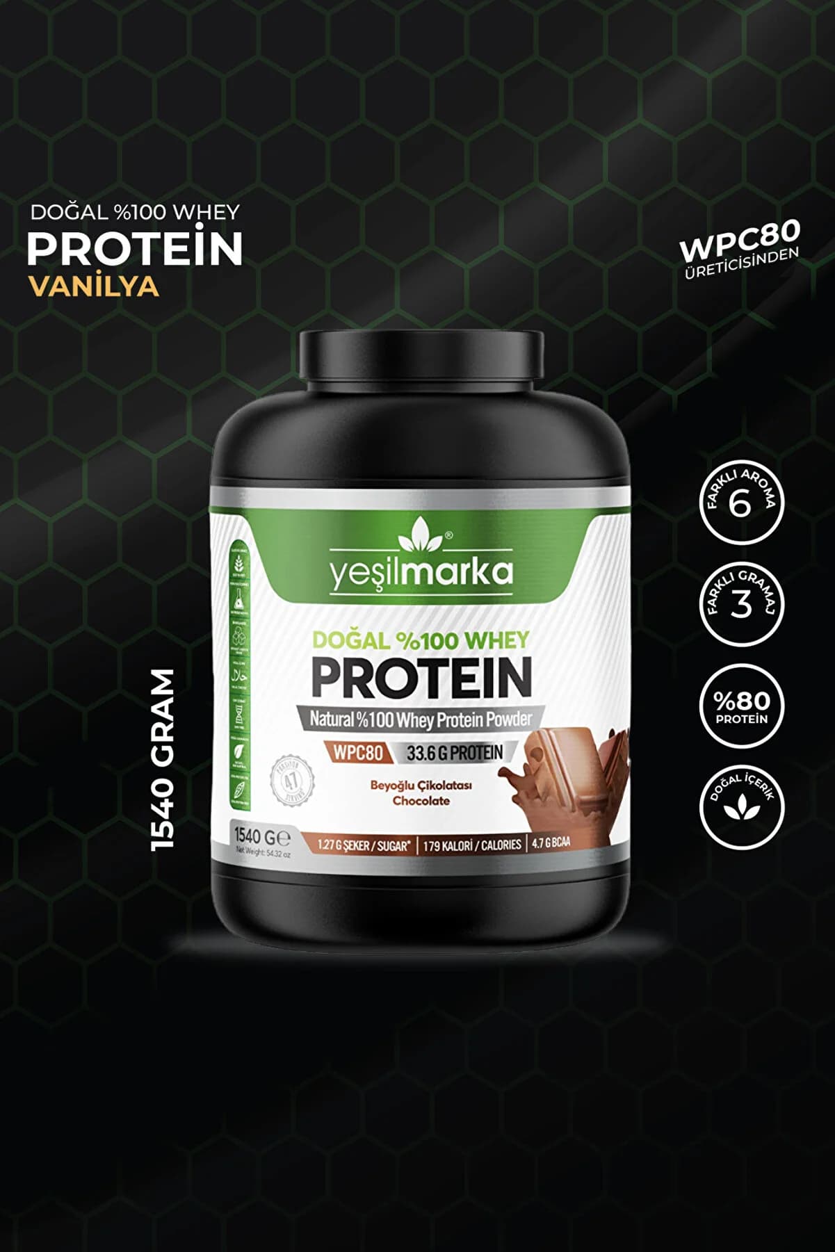 yeşilmarka Whey Protein Tozu – Beyoğlu Çikolatası 1540 Gr