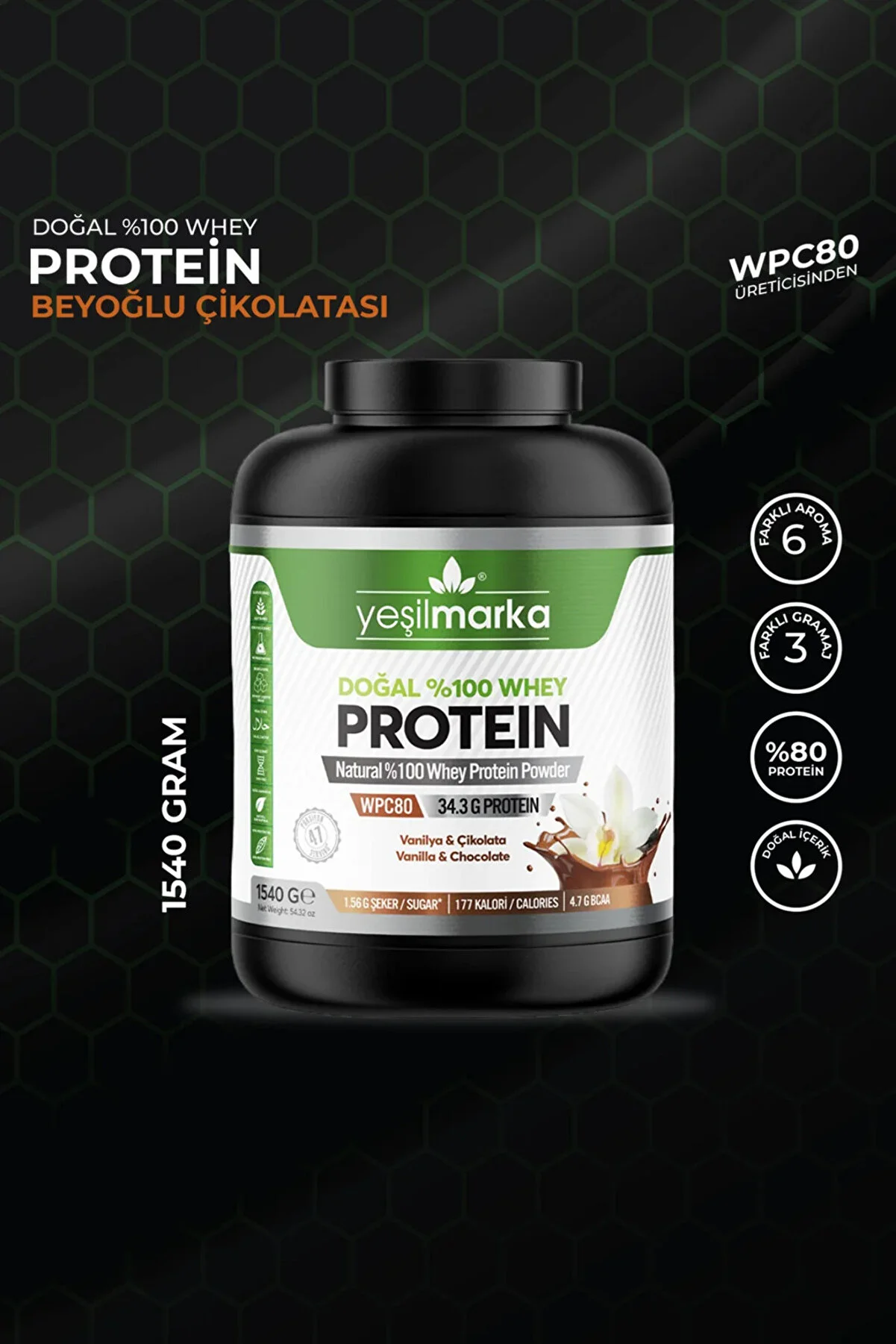 yeşilmarka Whey Protein Tozu Cikolata / Vanilya 1540 gr