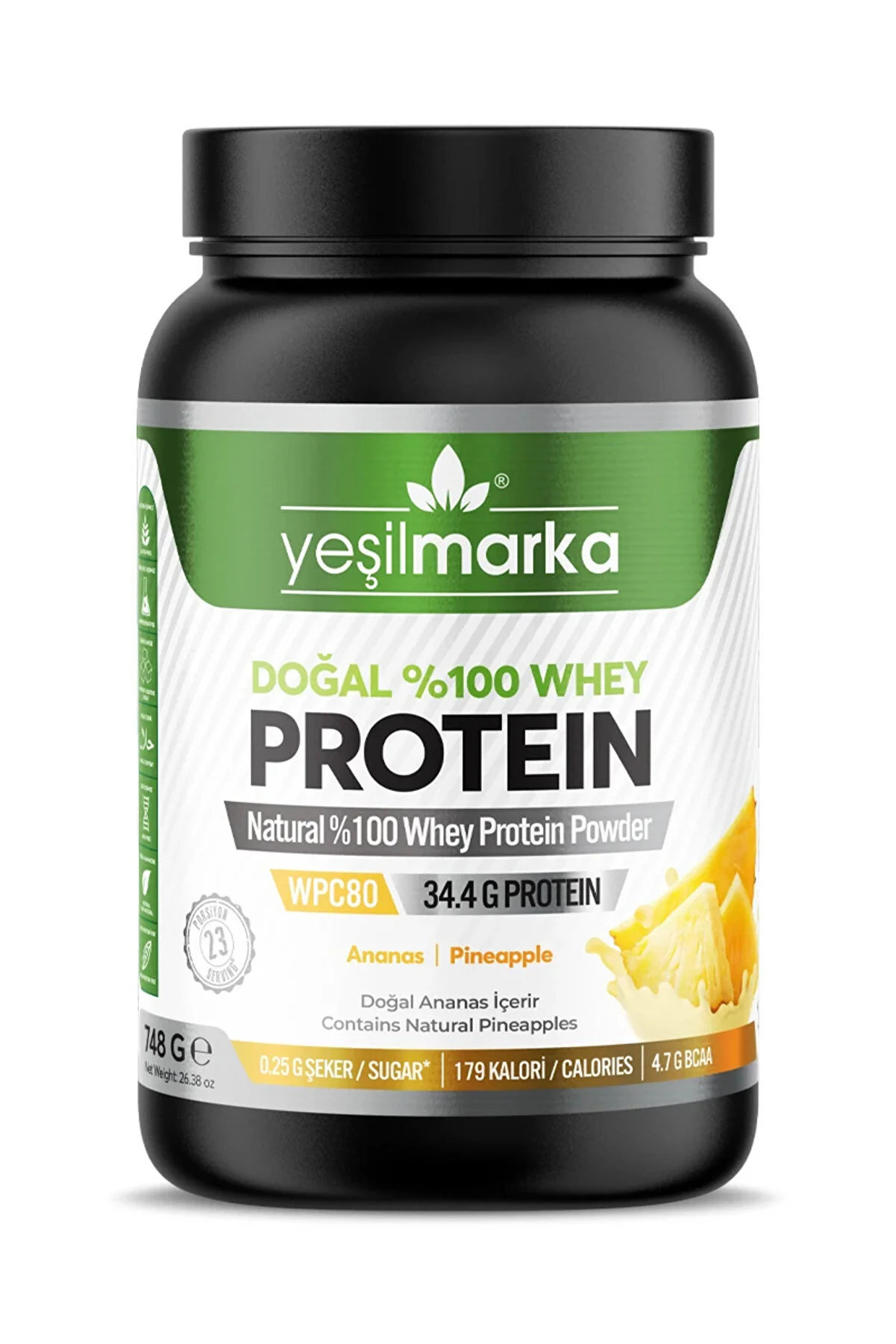 yeşilmarka Whey Protein Tozu– Ananas 748g- Hammadde Üreticisinden %80 Protein Içeren Whey