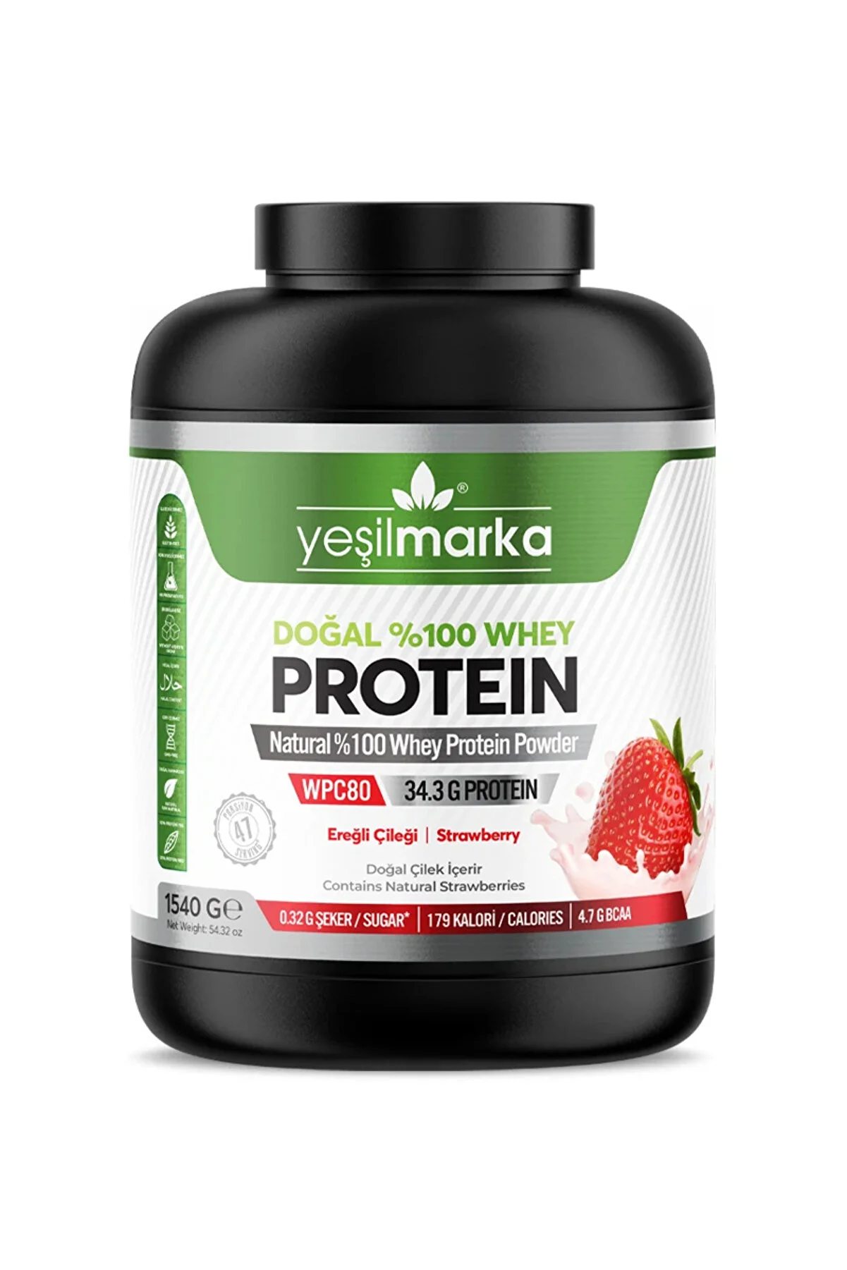 yeşilmarka Whey Protein Tozu– Ereğli Çileği 1540g- Gerçek Çilek Içerir- Yüksek Proteinli