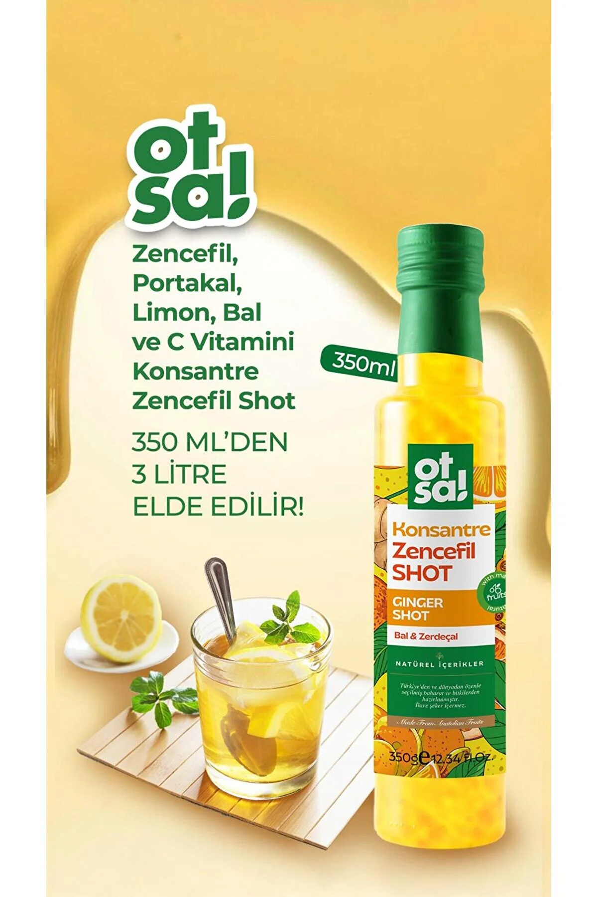 Otsa Ginger Shot, Portakal, Limon, Bal Ve C Vitamini Içeren Doğal Karışım Zencefil Shot 350g