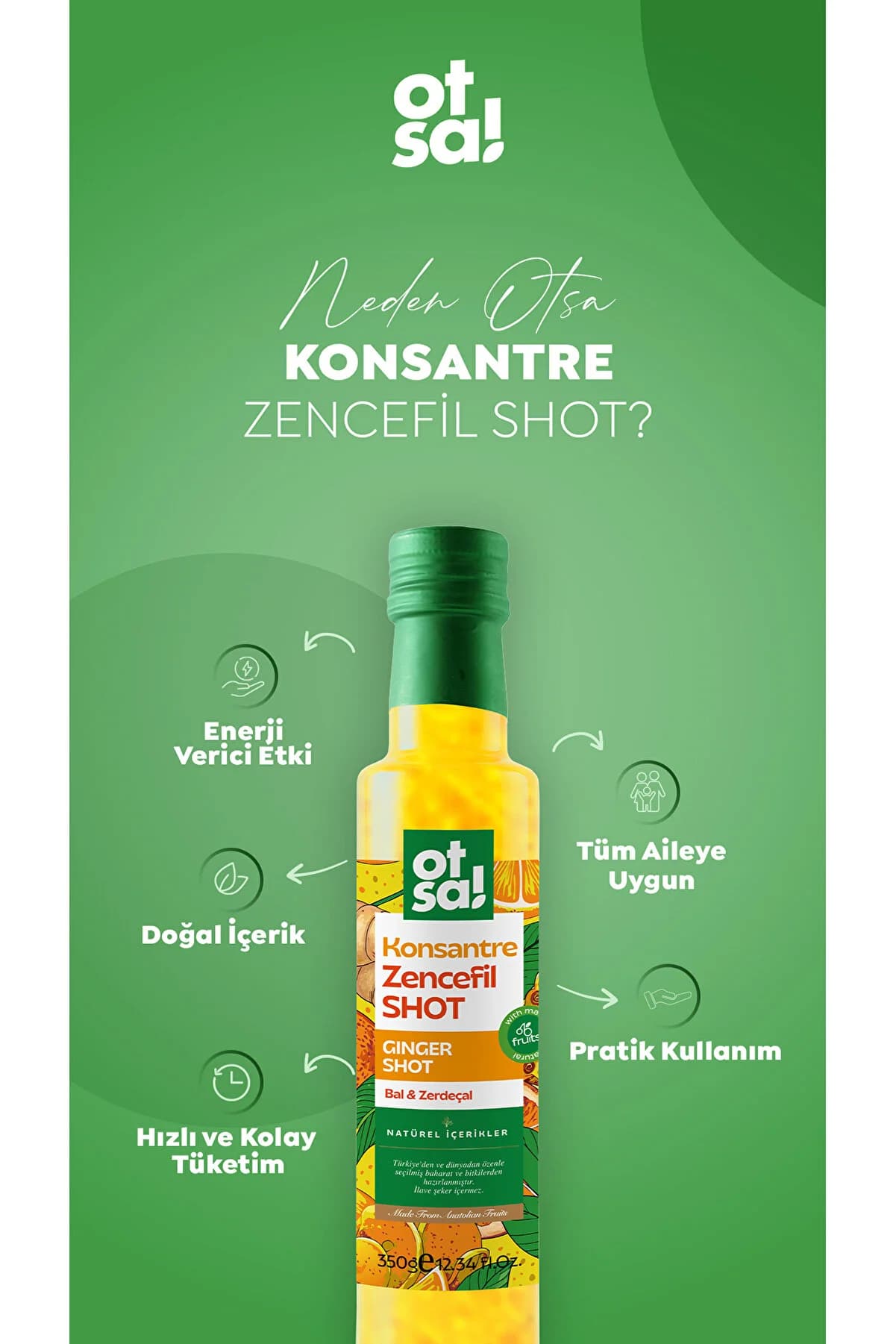 Otsa Ginger Shot, Portakal, Limon, Bal Ve C Vitamini Içeren Doğal Karışım Zencefil Shot 350g