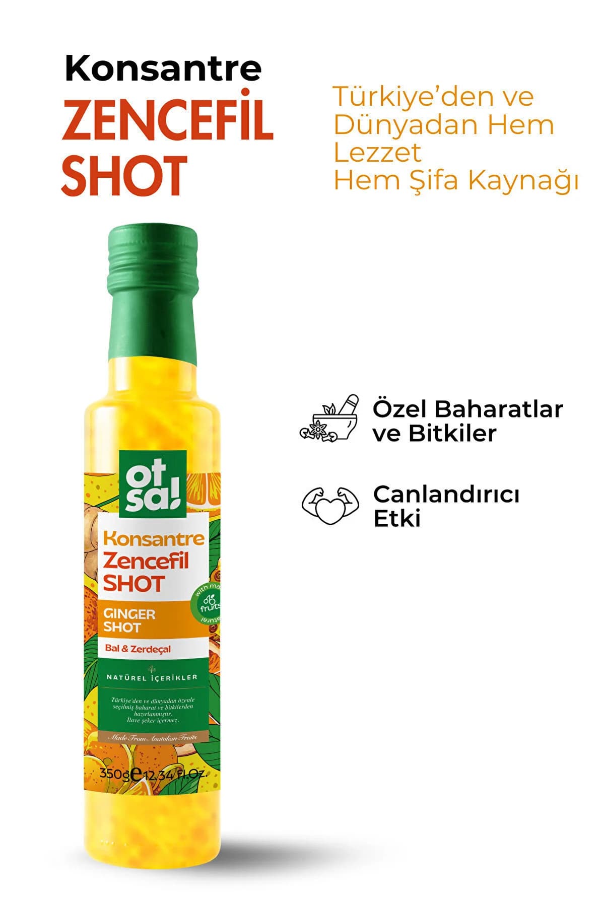 Otsa Ginger Shot, Portakal, Limon, Bal Ve C Vitamini Içeren Doğal Karışım Zencefil Shot 350g