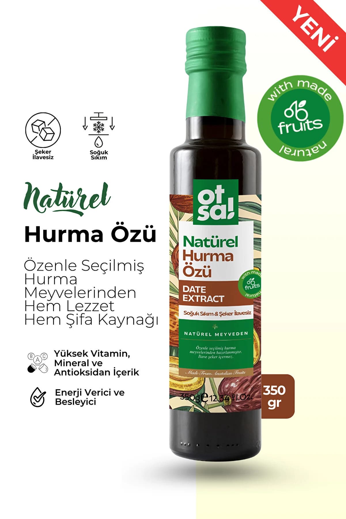 Otsa Doğal Enerji Kaynağı, Saf Hurmalardan Elde Edilen Zengin Hurma Özü 350g.