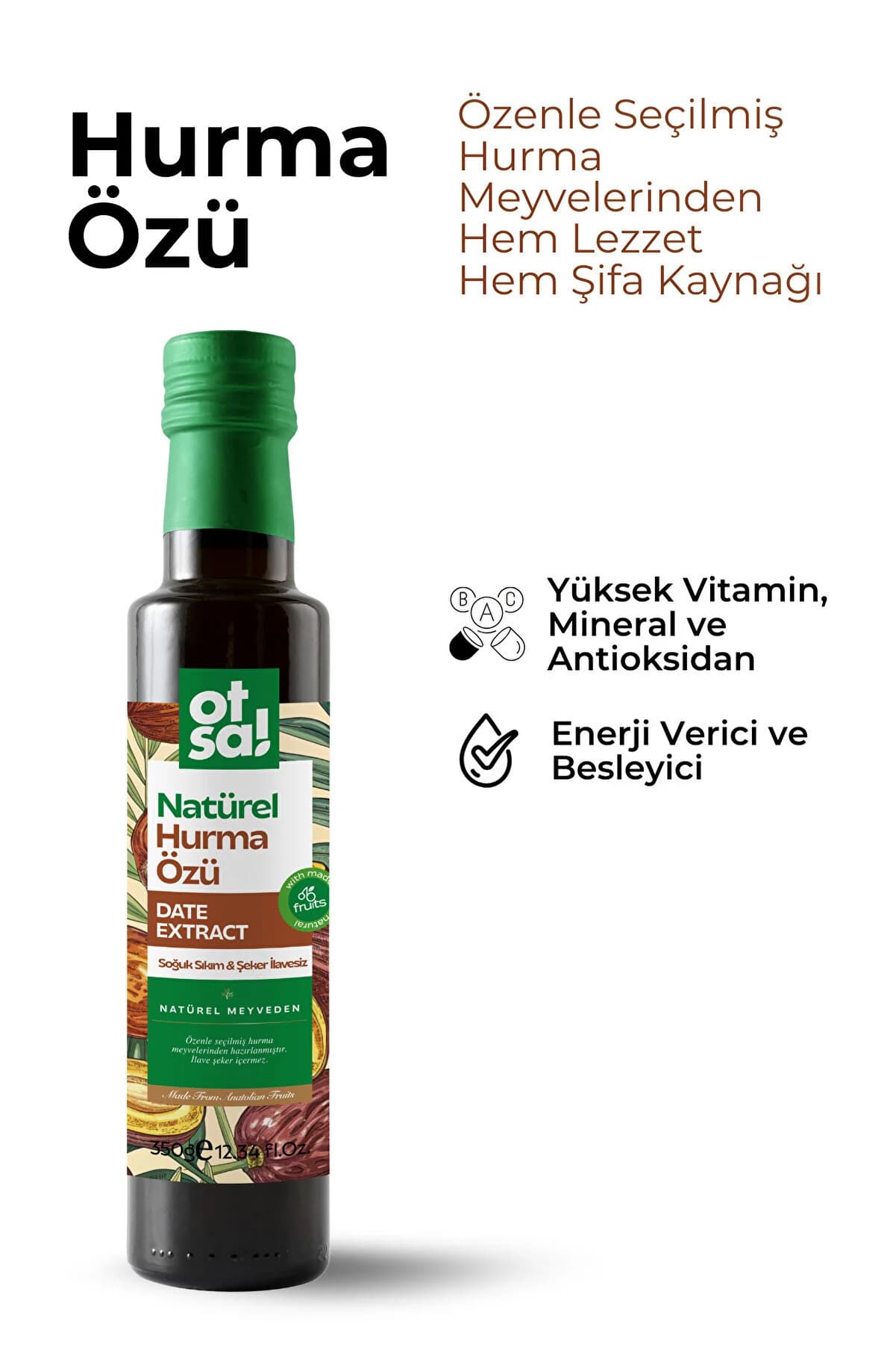 Otsa Doğal Enerji Kaynağı, Saf Hurmalardan Elde Edilen Zengin Hurma Özü 350g.