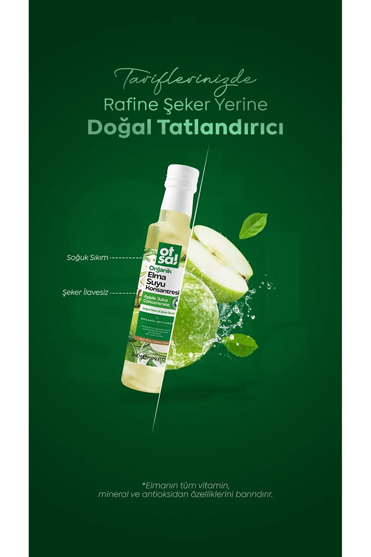 Otsa Doğal Elmalardan Elde Edilen Saf ve Yoğun Elma Suyu Konsantresi 340g
