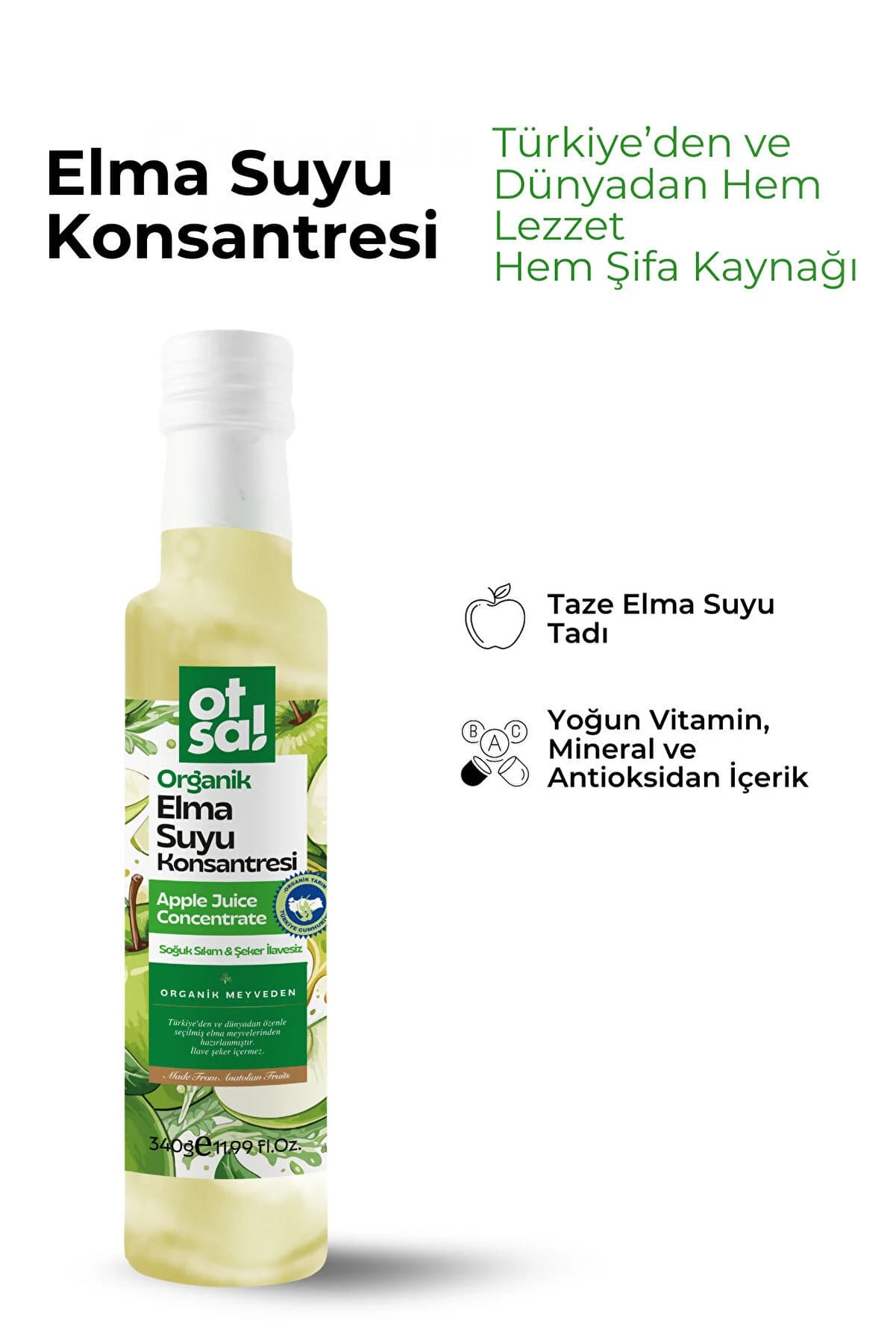 Otsa Doğal Elmalardan Elde Edilen Saf ve Yoğun Elma Suyu Konsantresi 340g