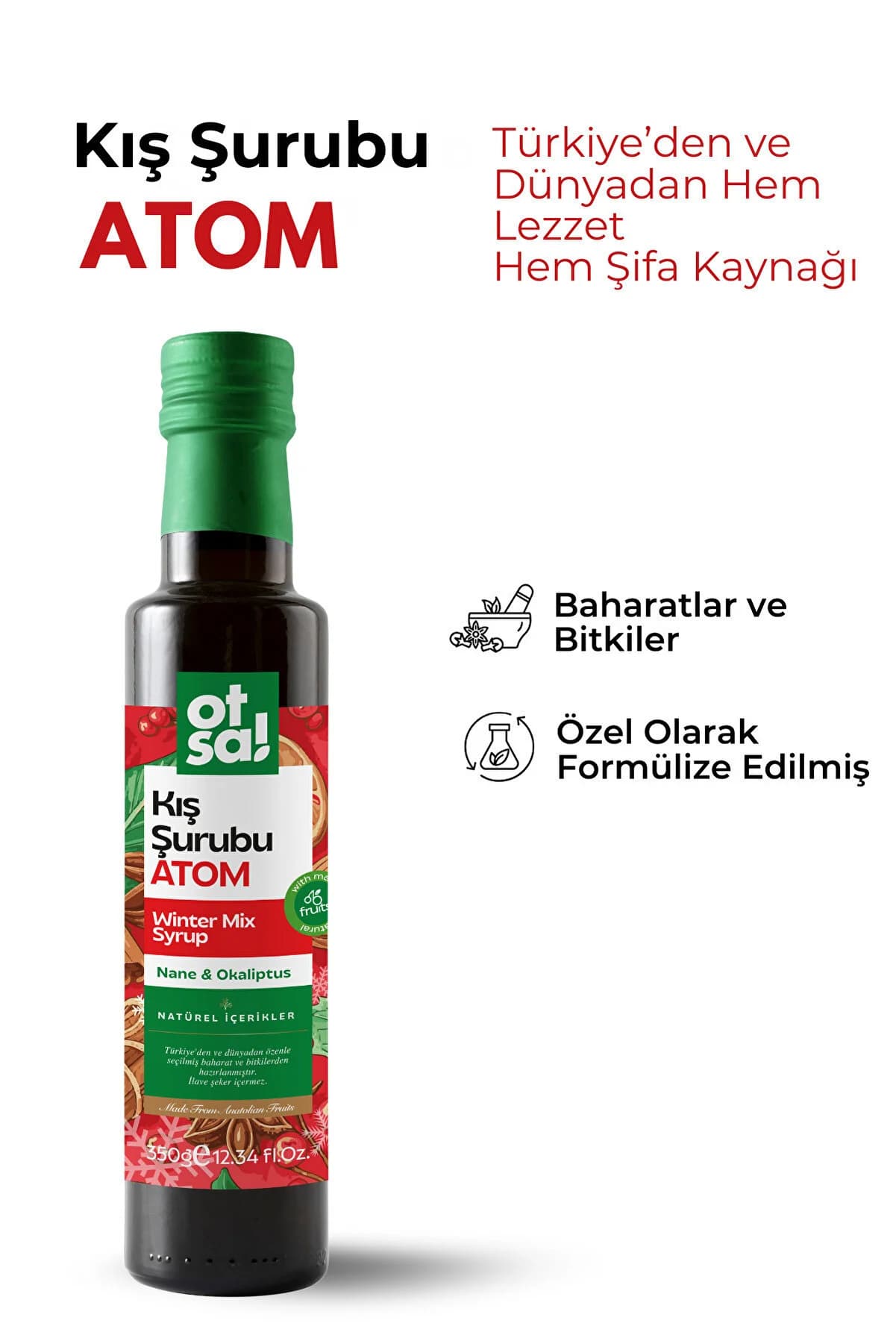 Otsa Atom Kış Şurubu Kozalak Pekmezi, Zencefil, Ekinezya ve Bitki Ekstraktları İçeren Doğal Karışım 350g
