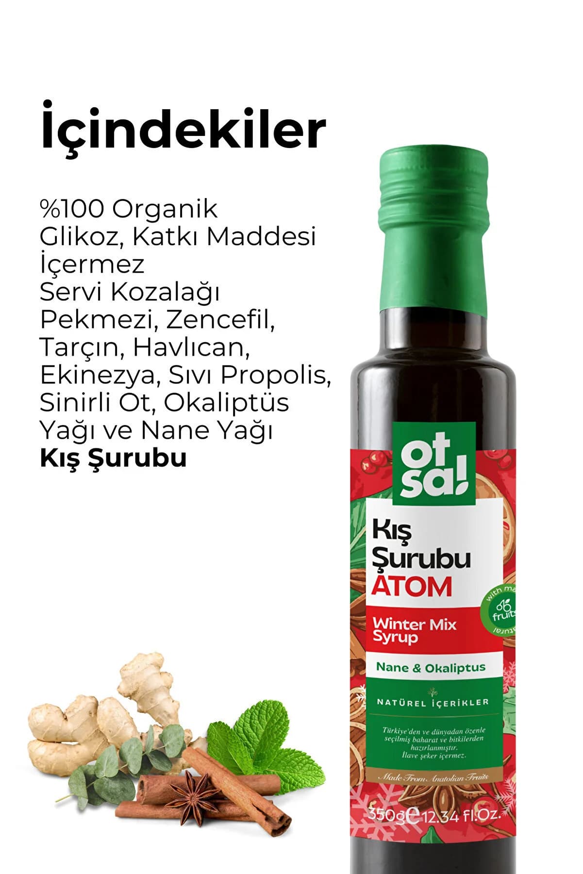 Otsa Atom Kış Şurubu Kozalak Pekmezi, Zencefil, Ekinezya ve Bitki Ekstraktları İçeren Doğal Karışım 350g